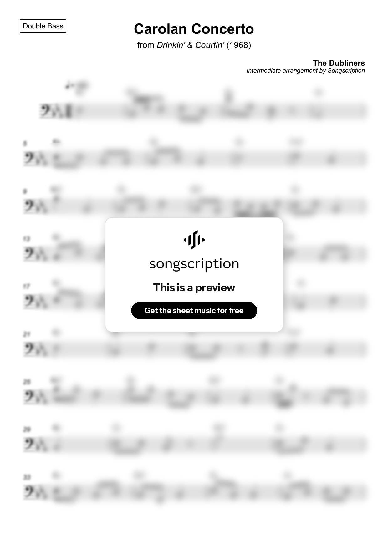 Intermediate Double Bass Sheet Music for "Carolan Concerto" by The Dubliners