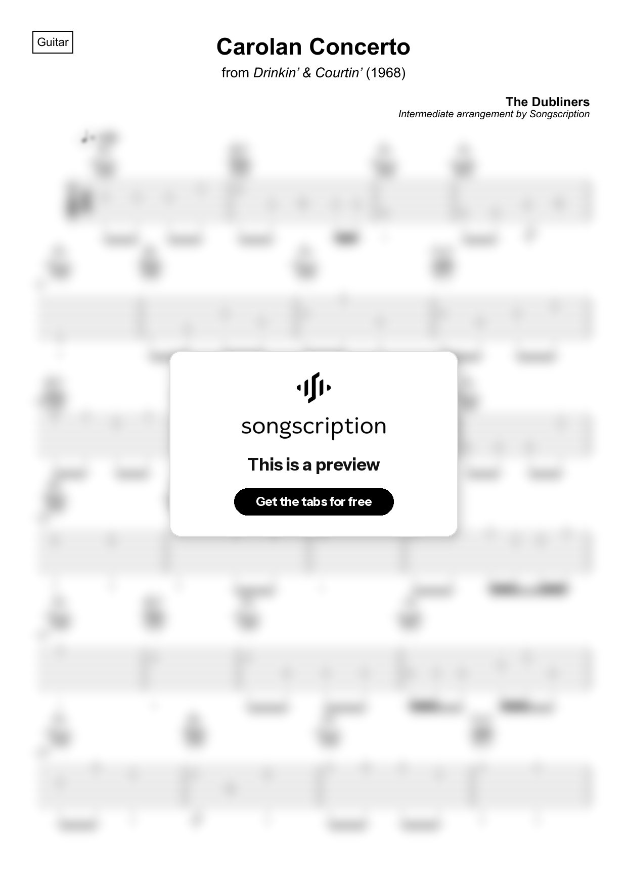 Intermediate Acoustic Guitar Tabs for "Carolan Concerto" by The Dubliners