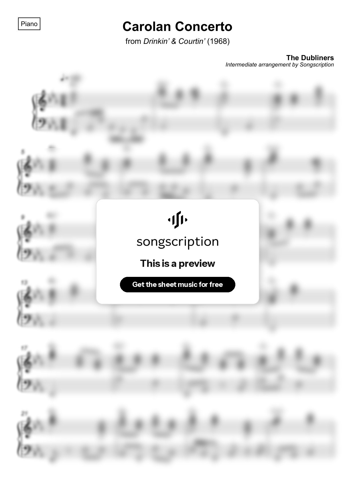 Intermediate Piano Sheet Music for "Carolan Concerto" by The Dubliners
