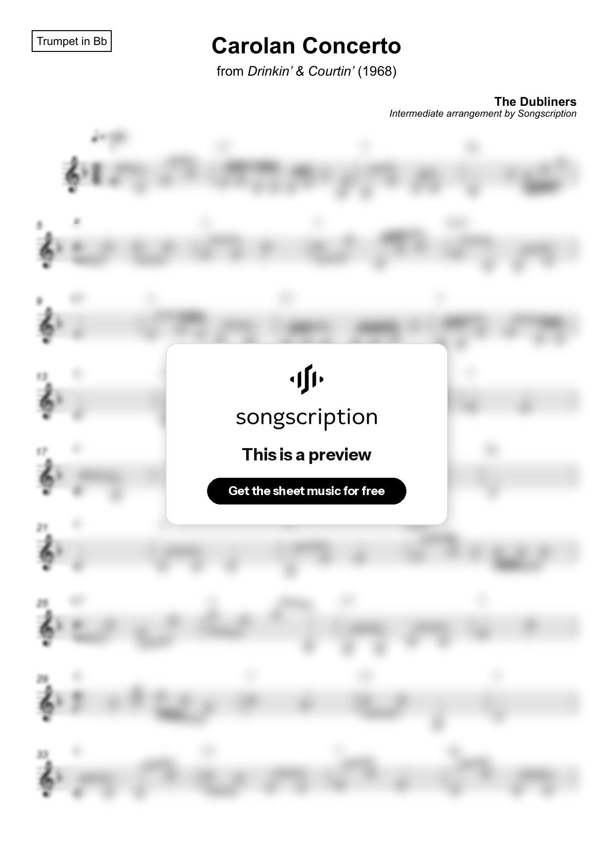 Intermediate Trumpet Sheet Music for "Carolan Concerto" by The Dubliners