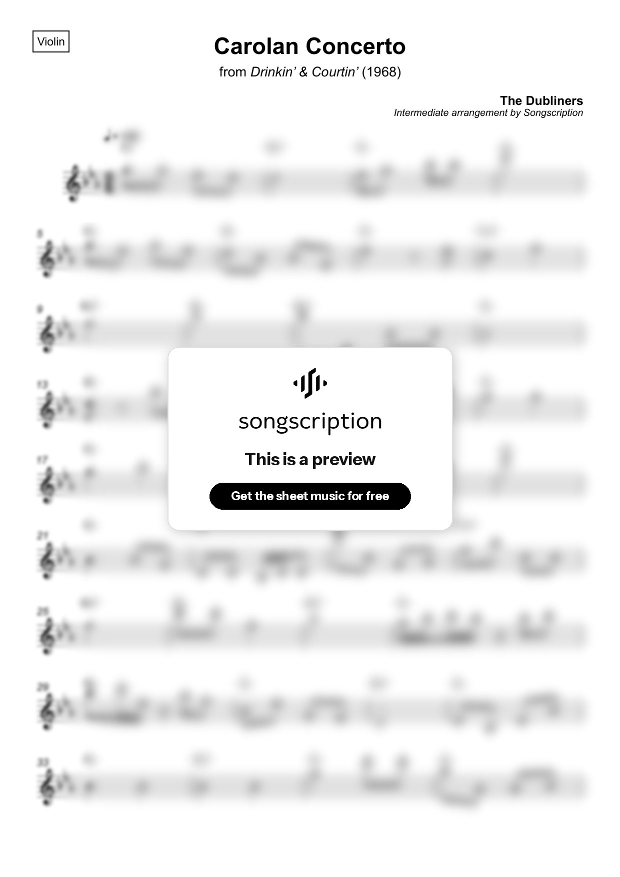 Intermediate Violin Sheet Music for "Carolan Concerto" by The Dubliners