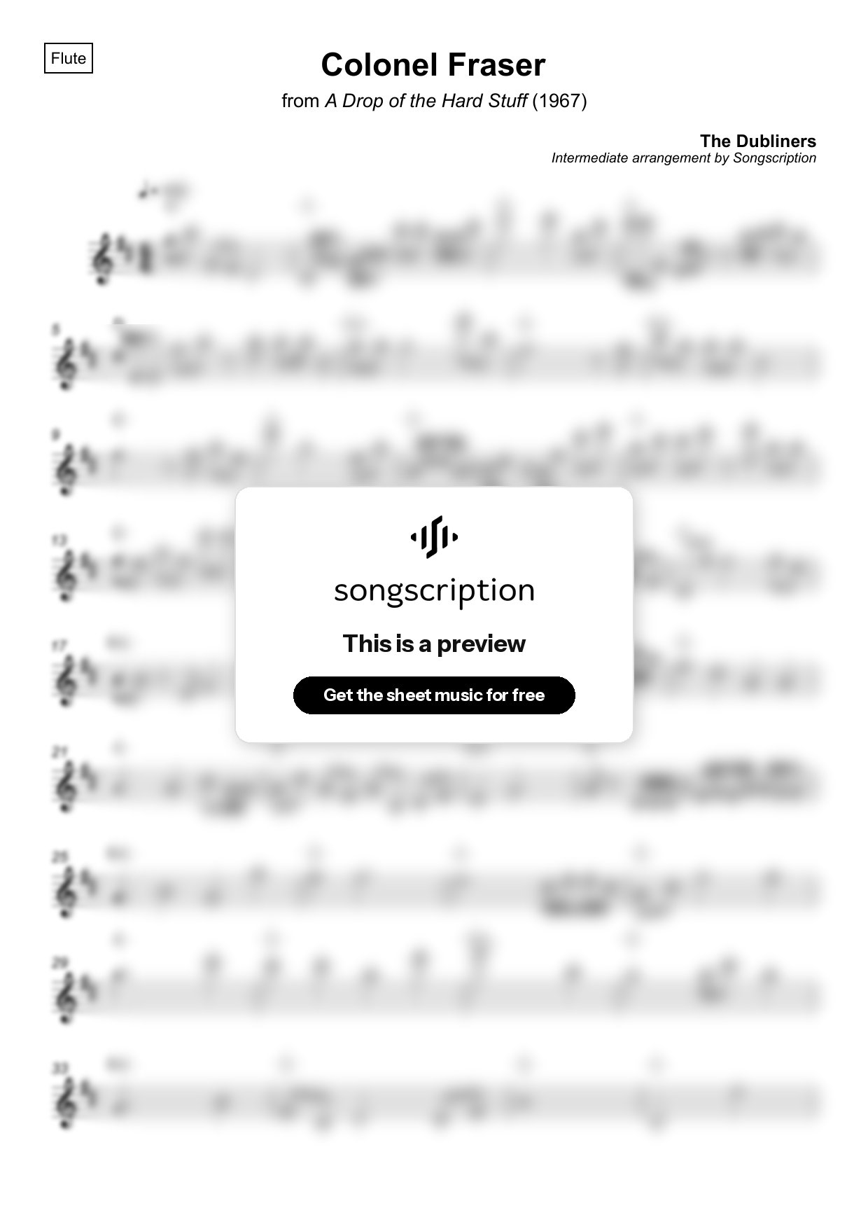 Intermediate Flute Sheet Music for "Colonel Fraser" by The Dubliners
