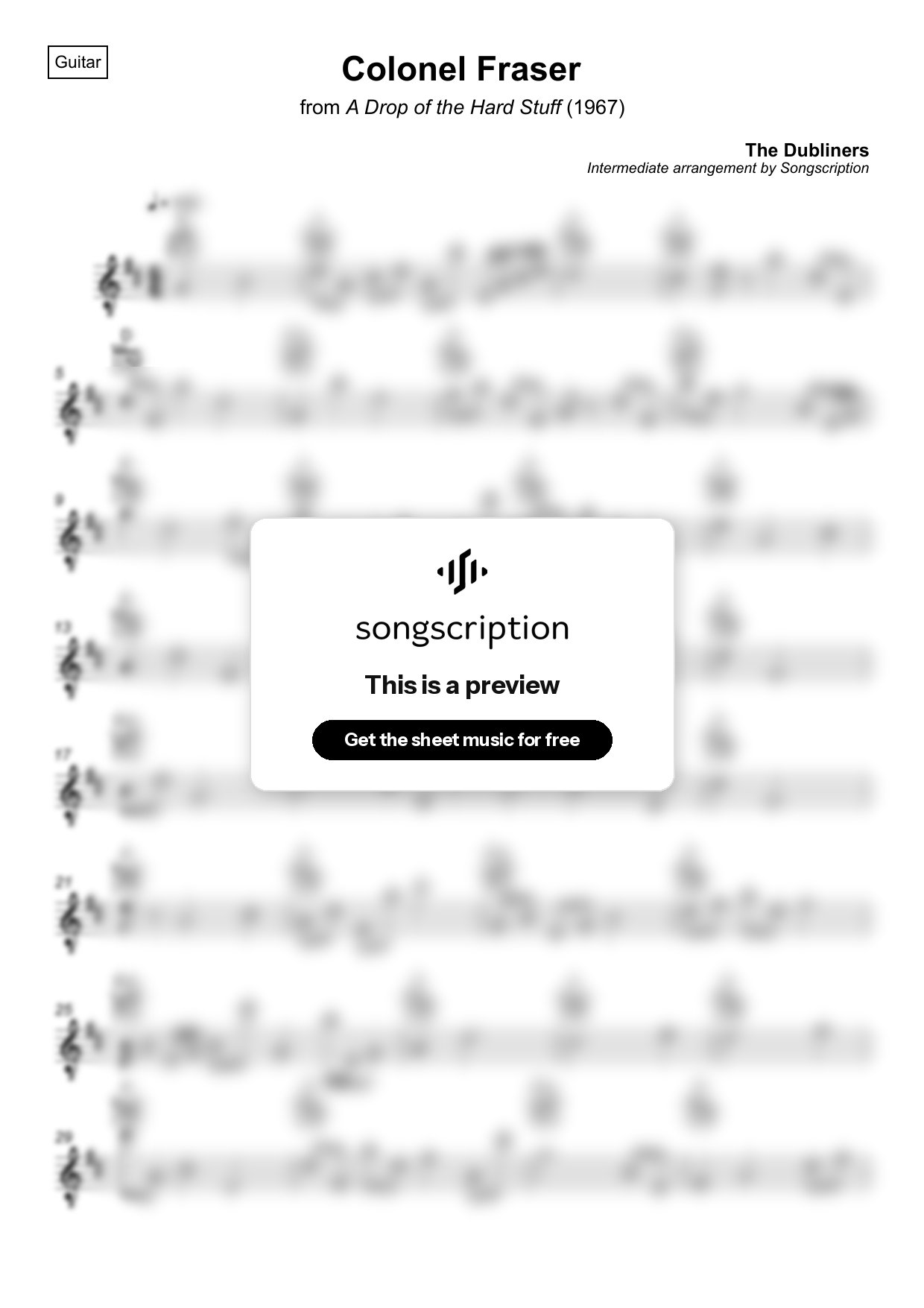 Intermediate Acoustic Guitar Sheet Music for "Colonel Fraser" by The Dubliners