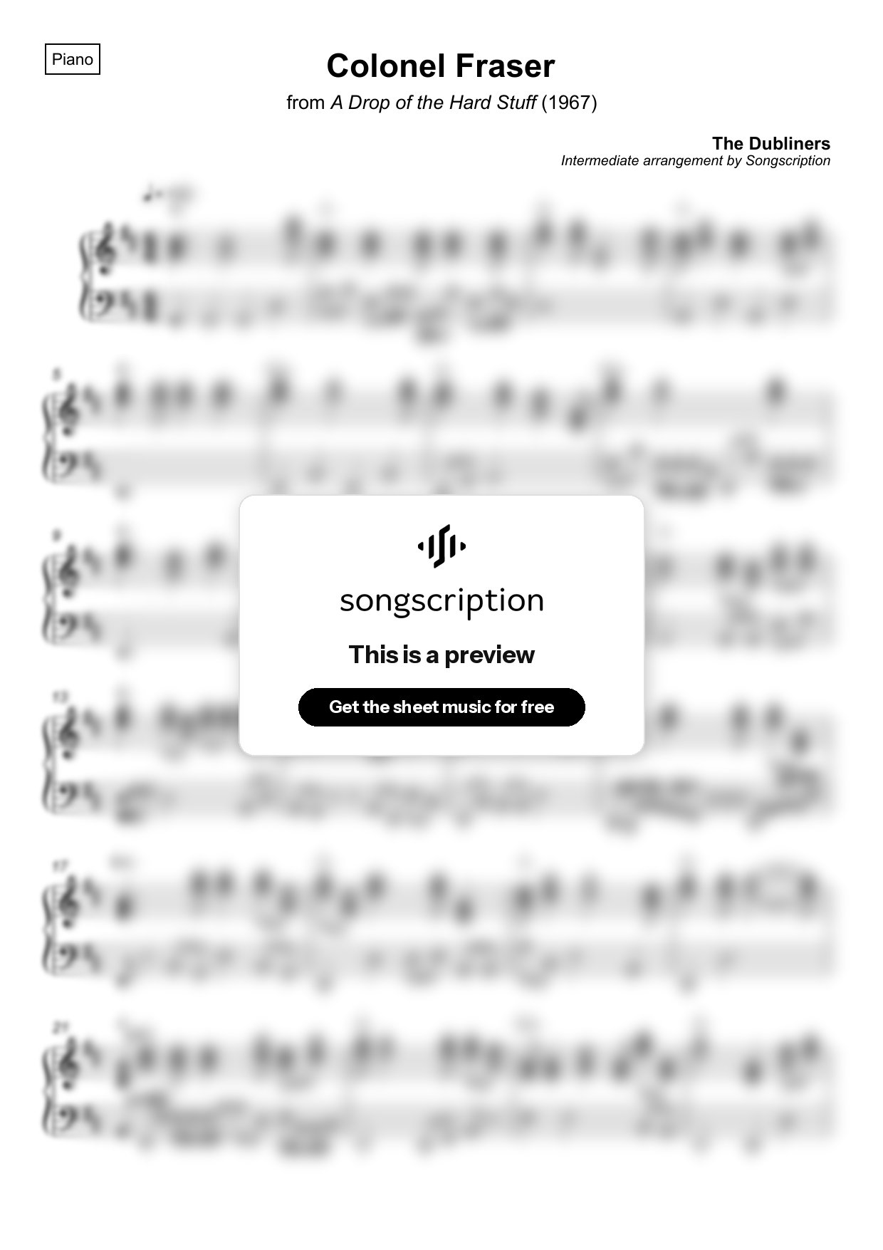 Intermediate Piano Sheet Music for "Colonel Fraser" by The Dubliners