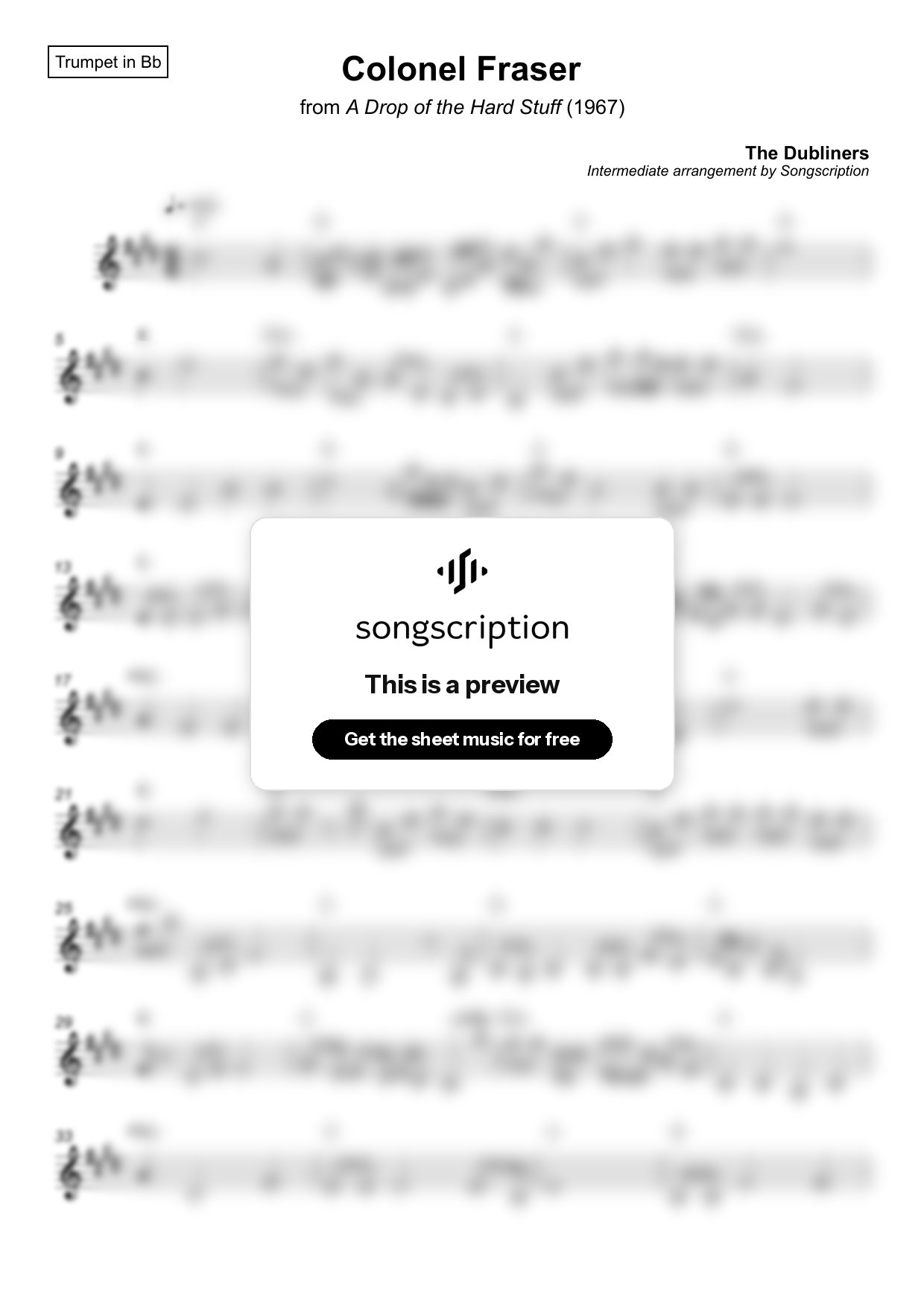 Intermediate Trumpet Sheet Music for "Colonel Fraser" by The Dubliners