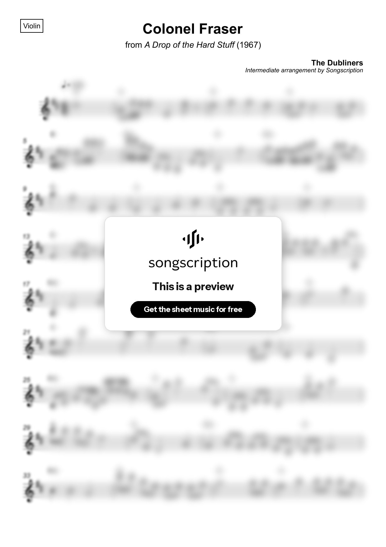 Intermediate Violin Sheet Music for "Colonel Fraser" by The Dubliners