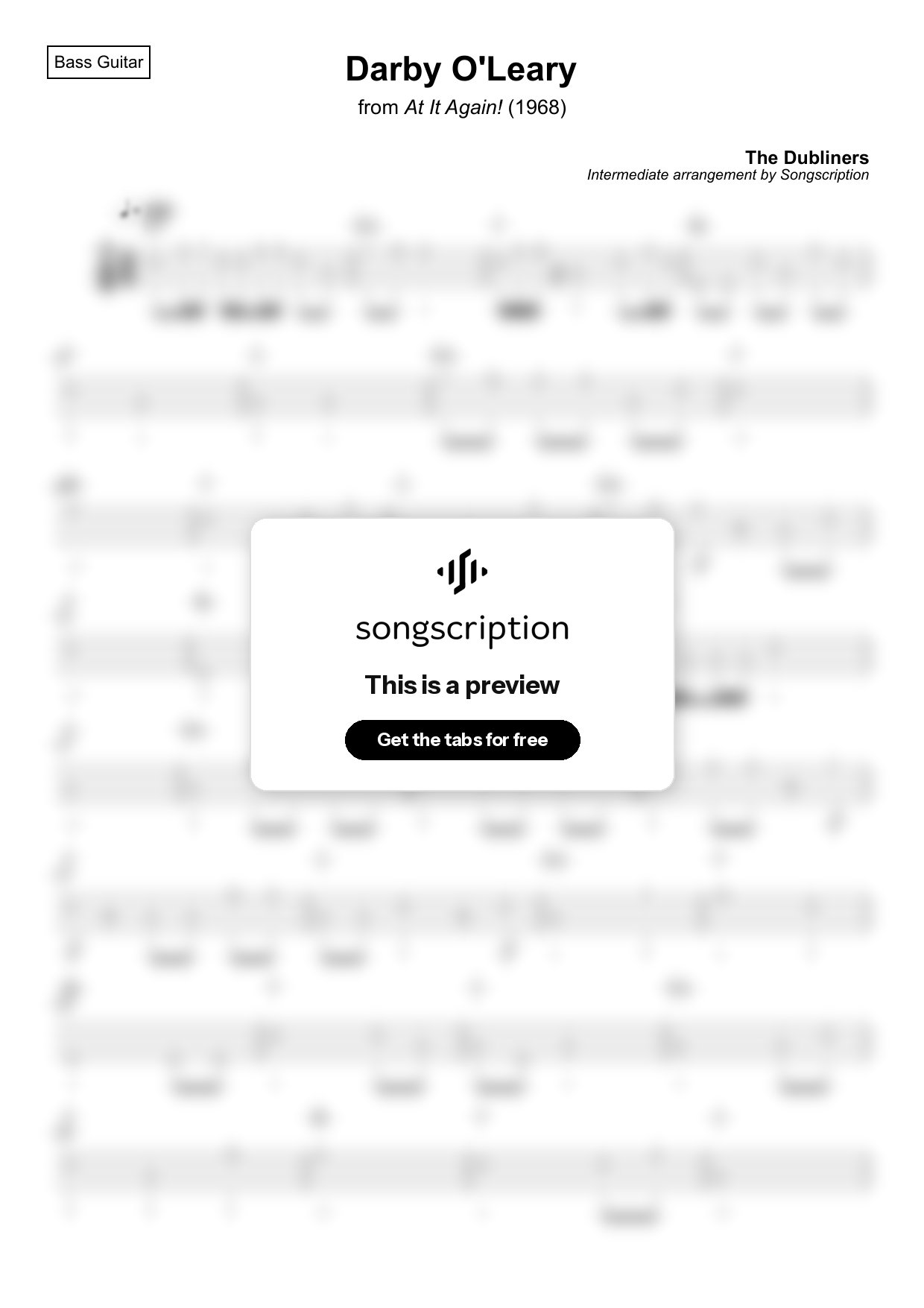 Intermediate Bass Guitar Tabs for "Darby O'Leary" by The Dubliners