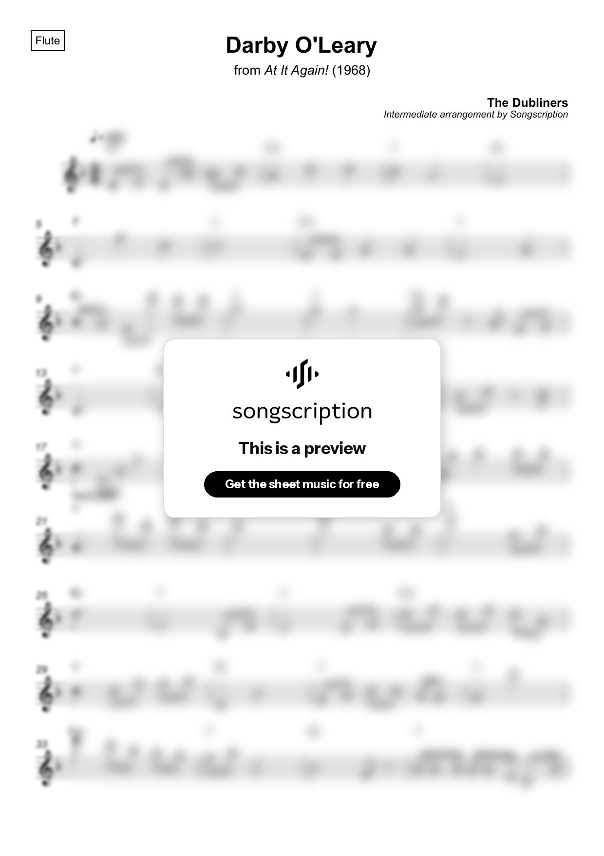 Intermediate Flute Sheet Music for "Darby O'Leary" by The Dubliners