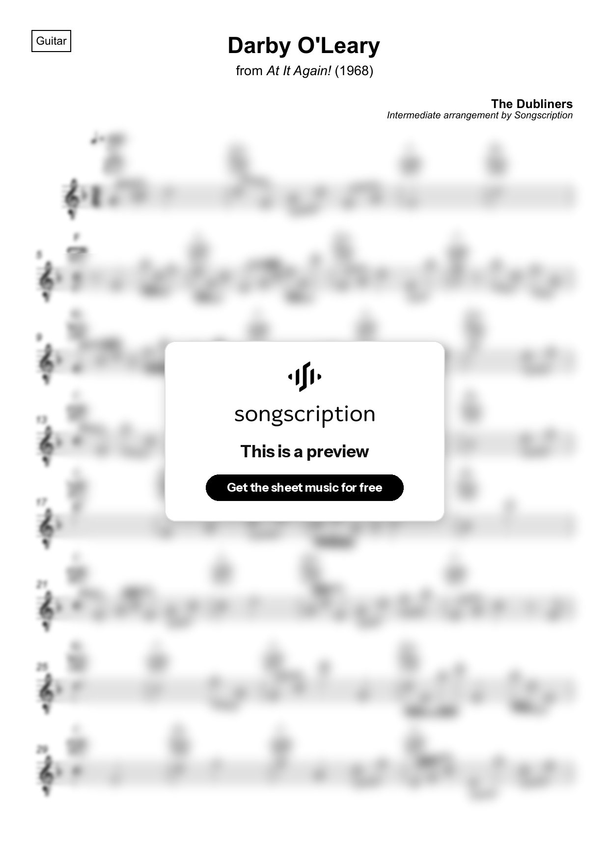 Intermediate Acoustic Guitar Sheet Music for "Darby O'Leary" by The Dubliners