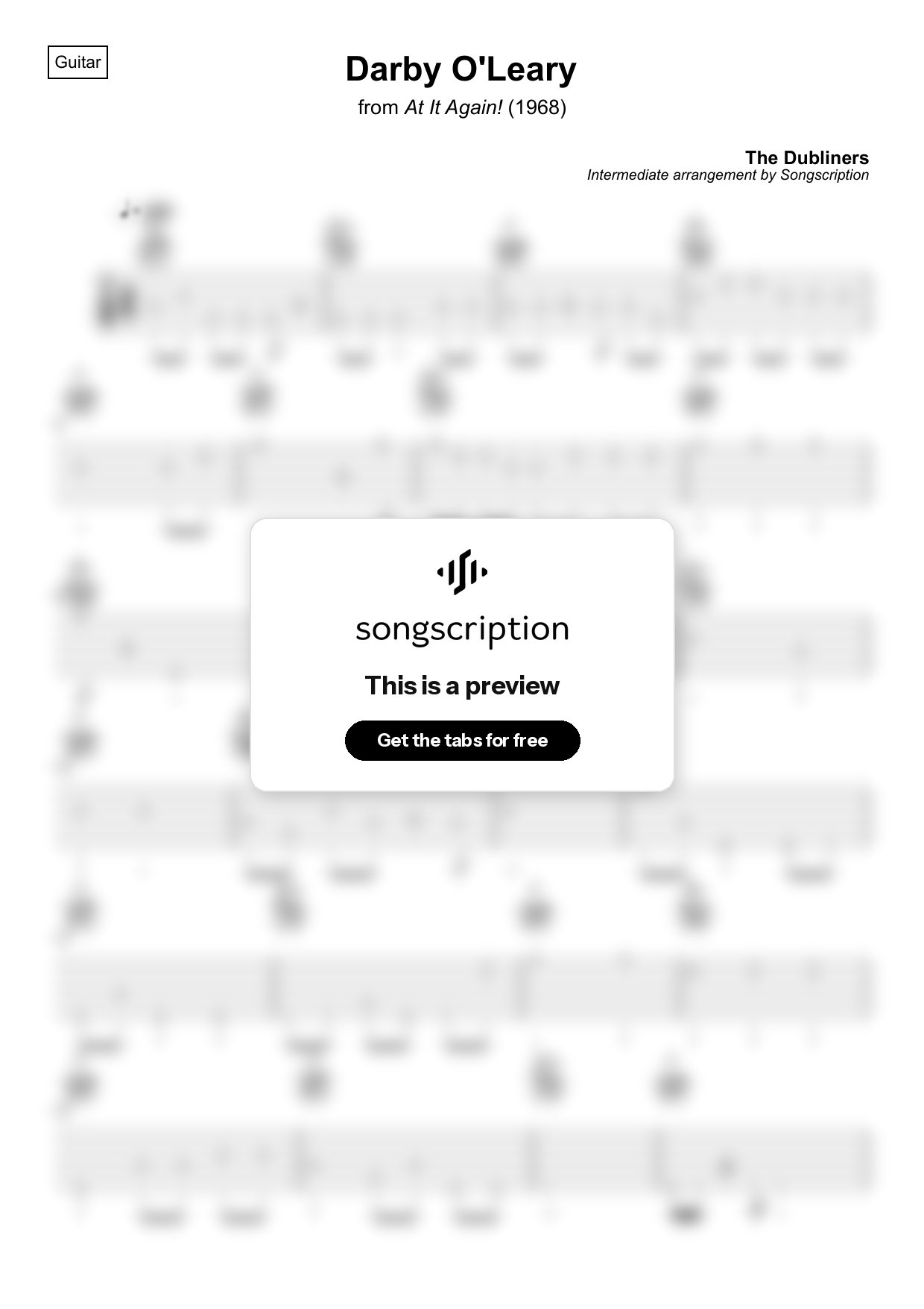 Intermediate Acoustic Guitar Tabs for "Darby O'Leary" by The Dubliners