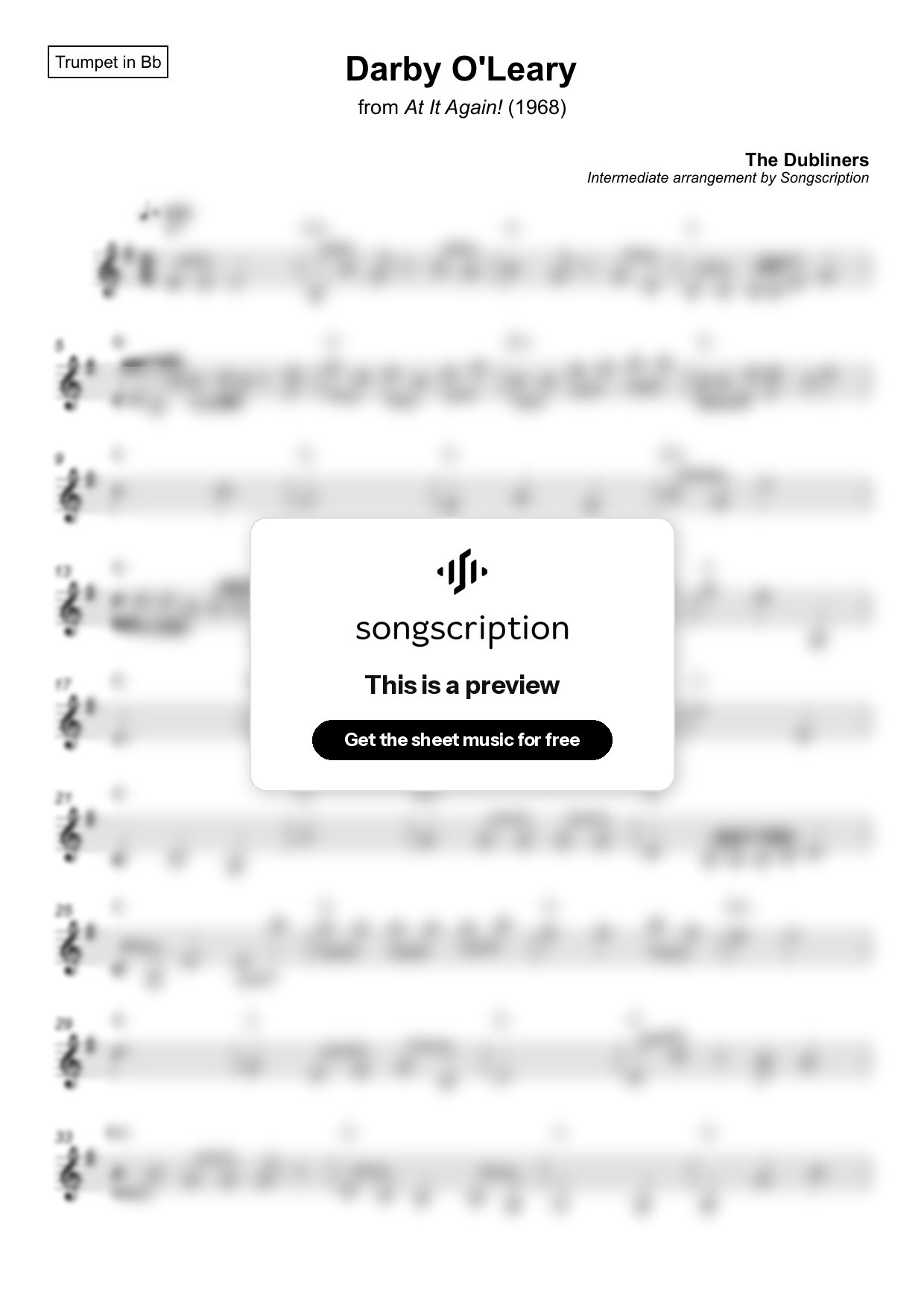 Intermediate Trumpet Sheet Music for "Darby O'Leary" by The Dubliners