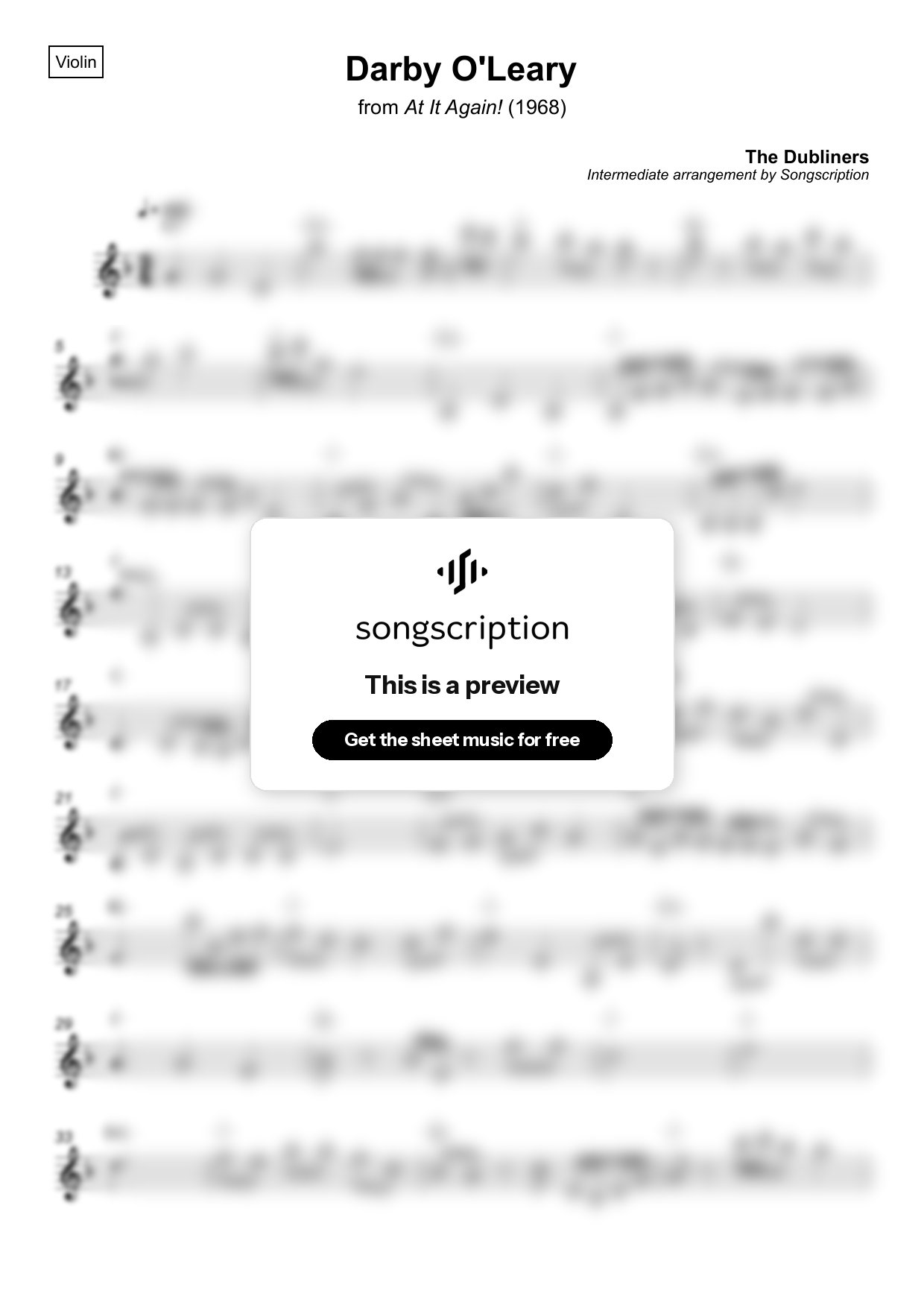 Intermediate Violin Sheet Music for "Darby O'Leary" by The Dubliners