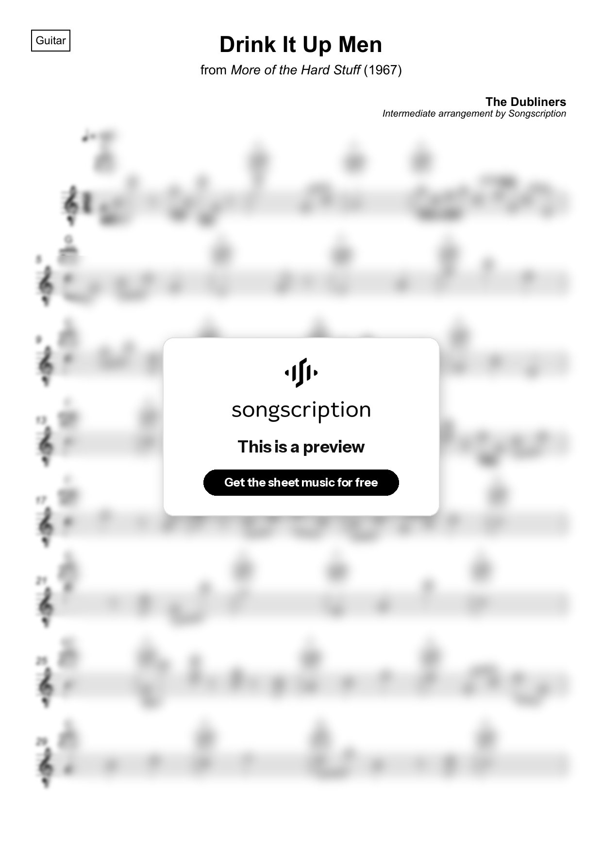 Intermediate Acoustic Guitar Sheet Music for "Drink It Up Men" by The Dubliners