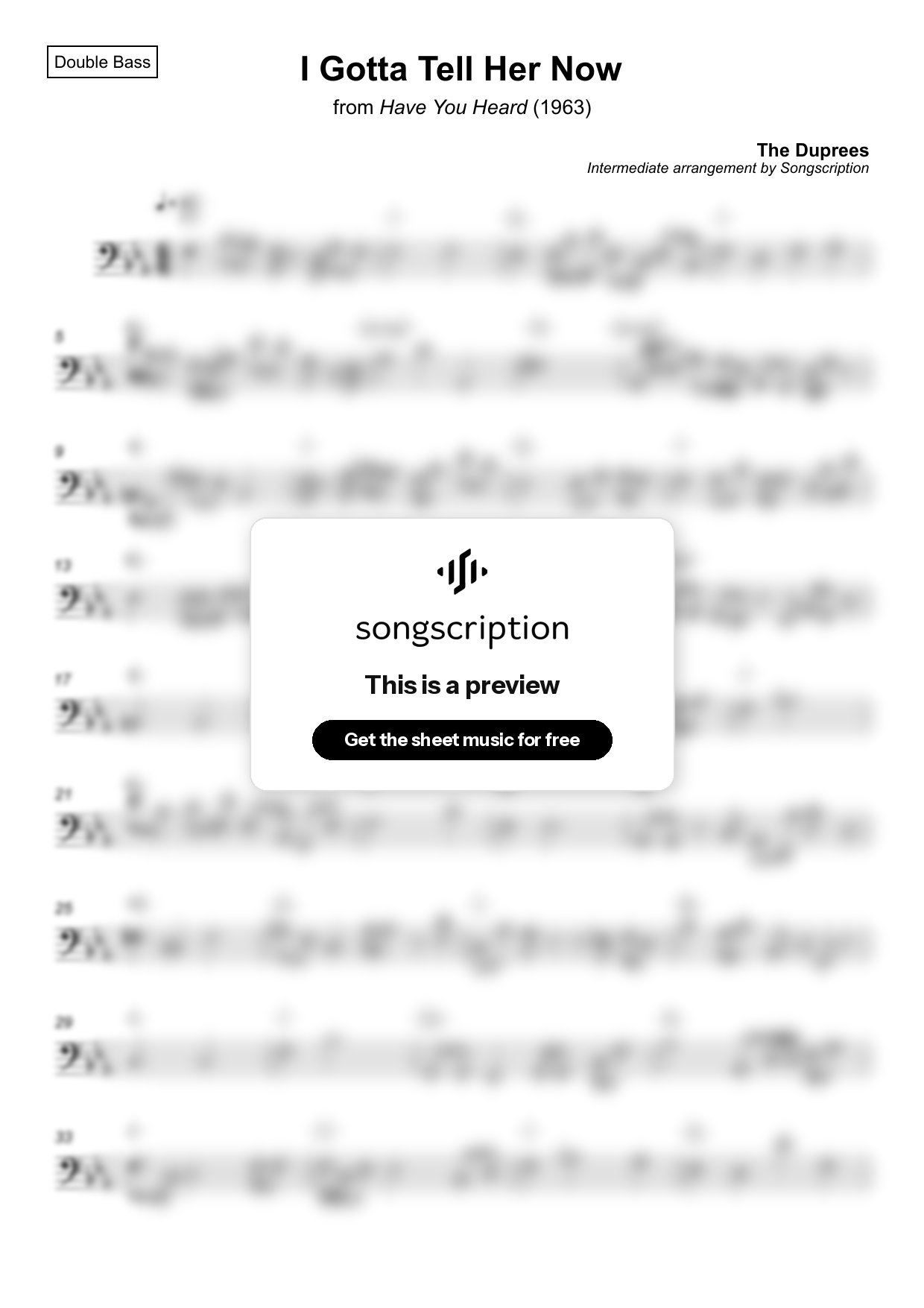 Intermediate Double Bass Sheet Music for "I Gotta Tell Her Now" by The Duprees