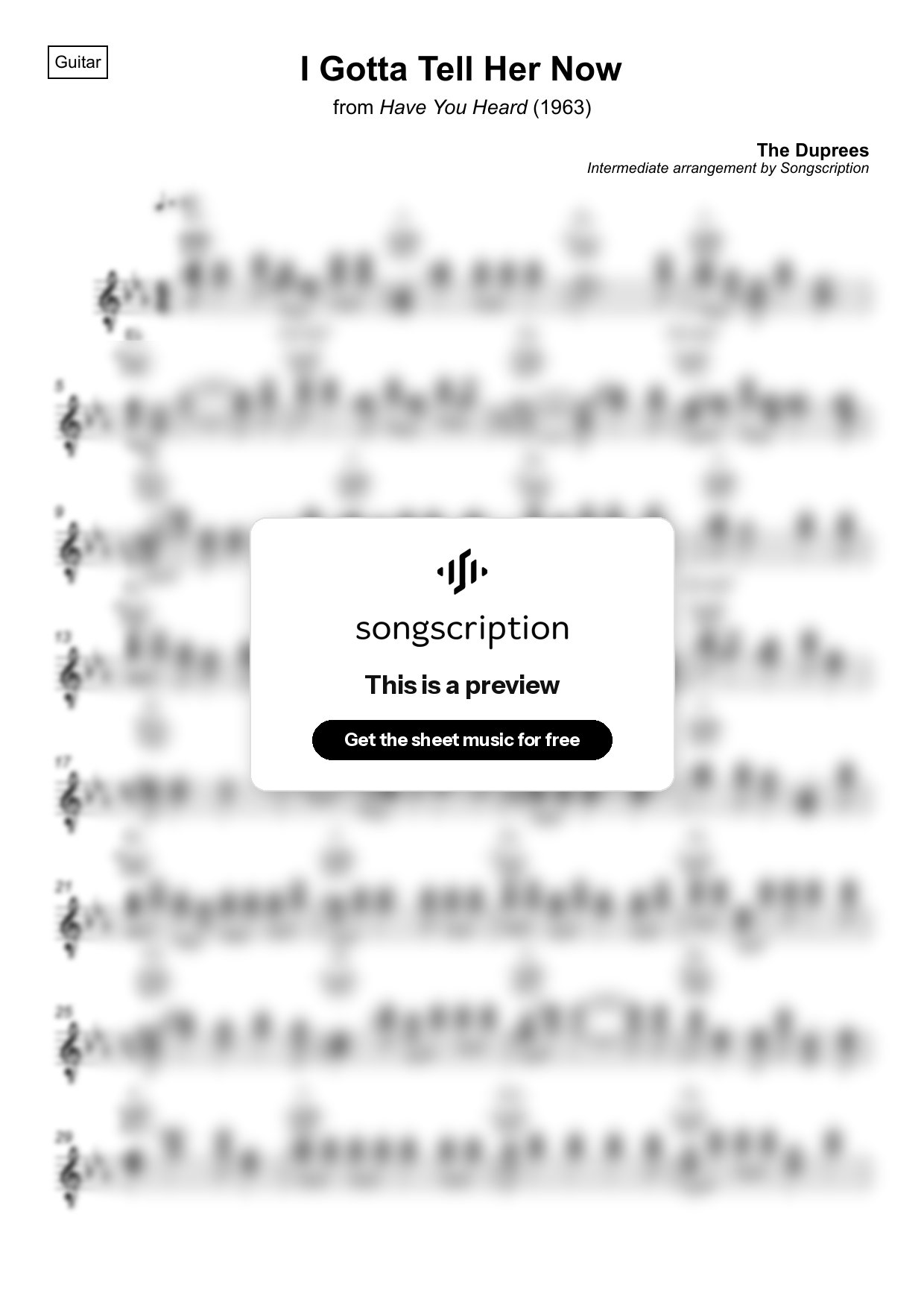 Intermediate Acoustic Guitar Sheet Music for "I Gotta Tell Her Now" by The Duprees