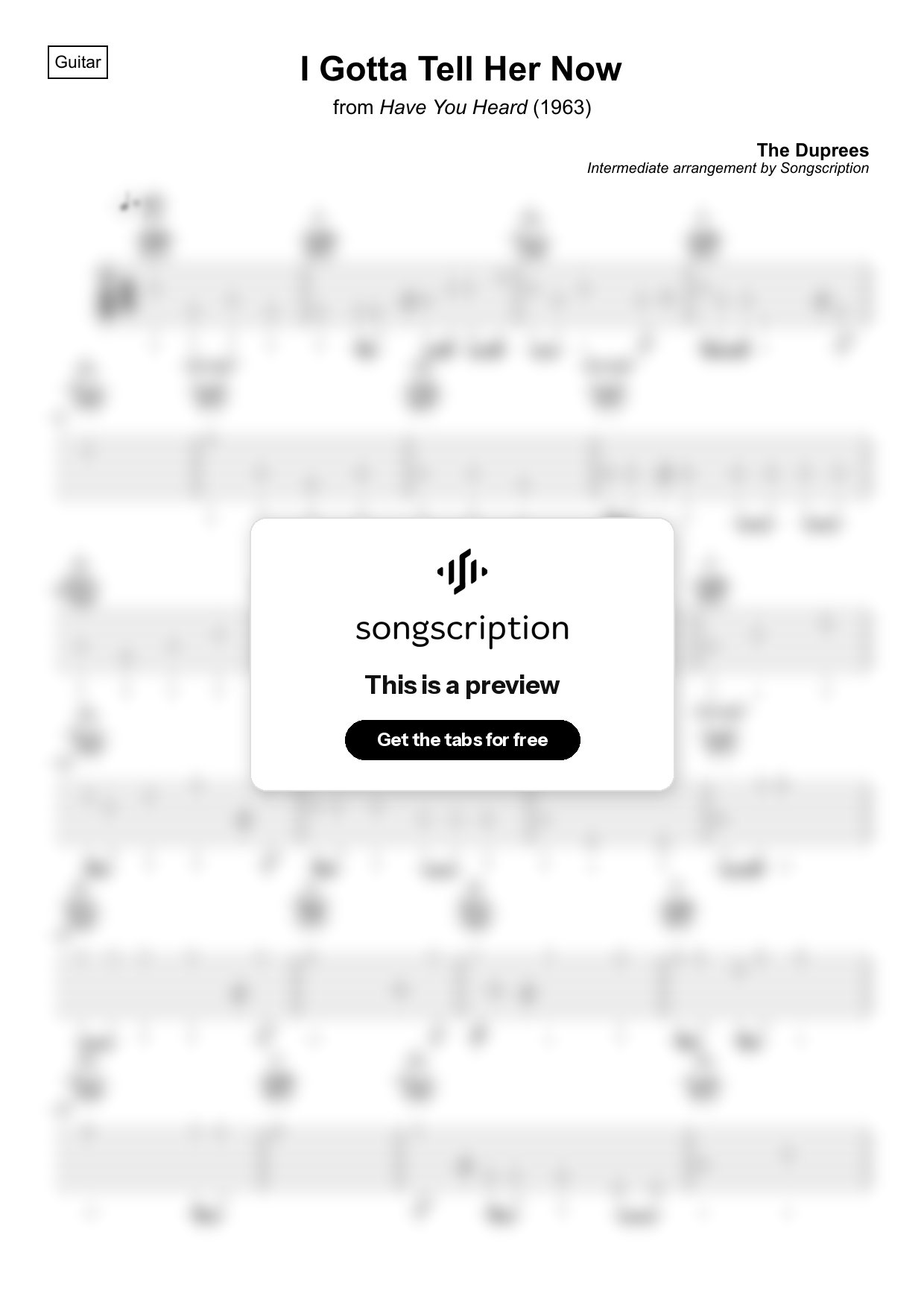 Intermediate Acoustic Guitar Tabs for "I Gotta Tell Her Now" by The Duprees