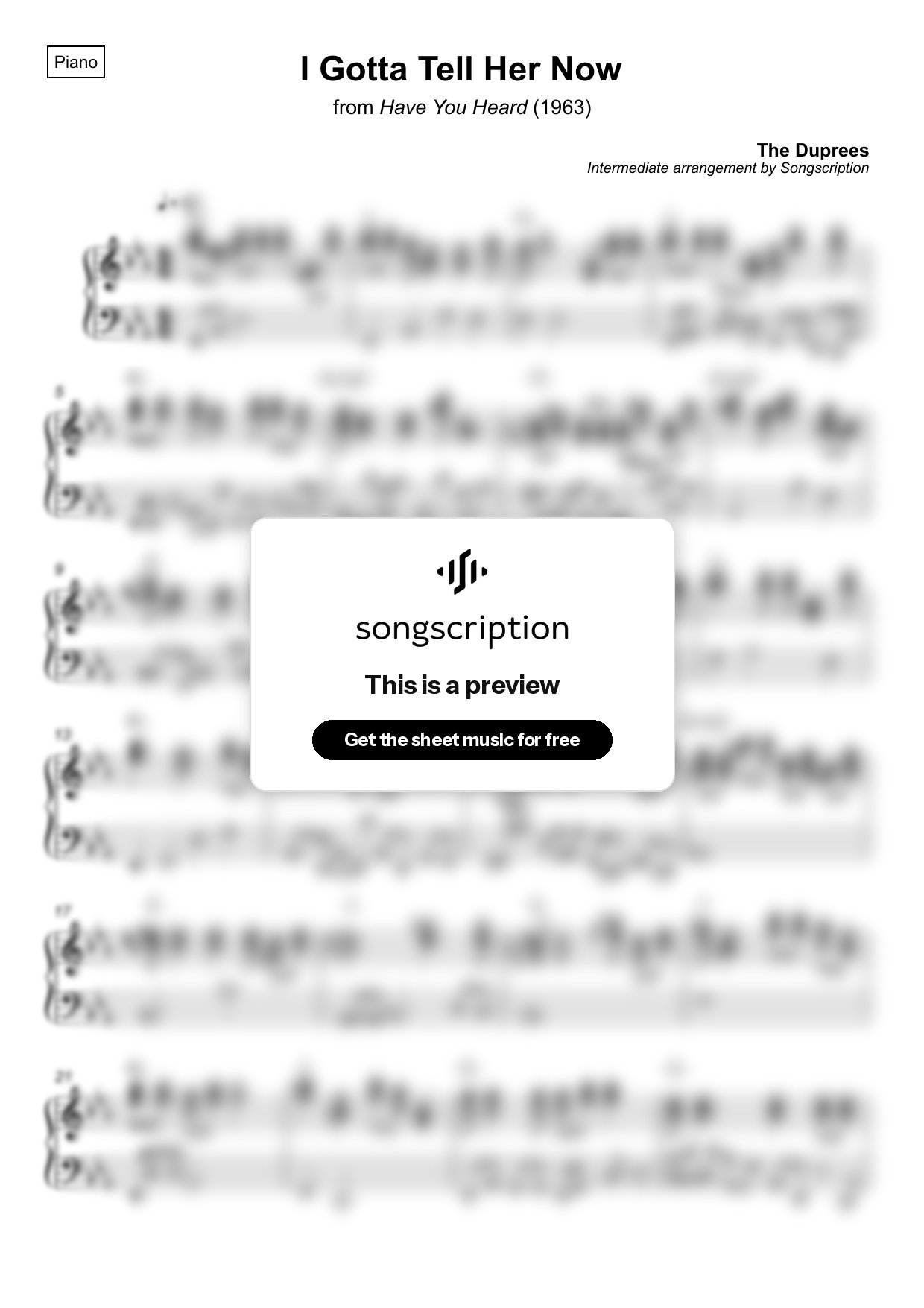 Intermediate Piano Sheet Music for "I Gotta Tell Her Now" by The Duprees