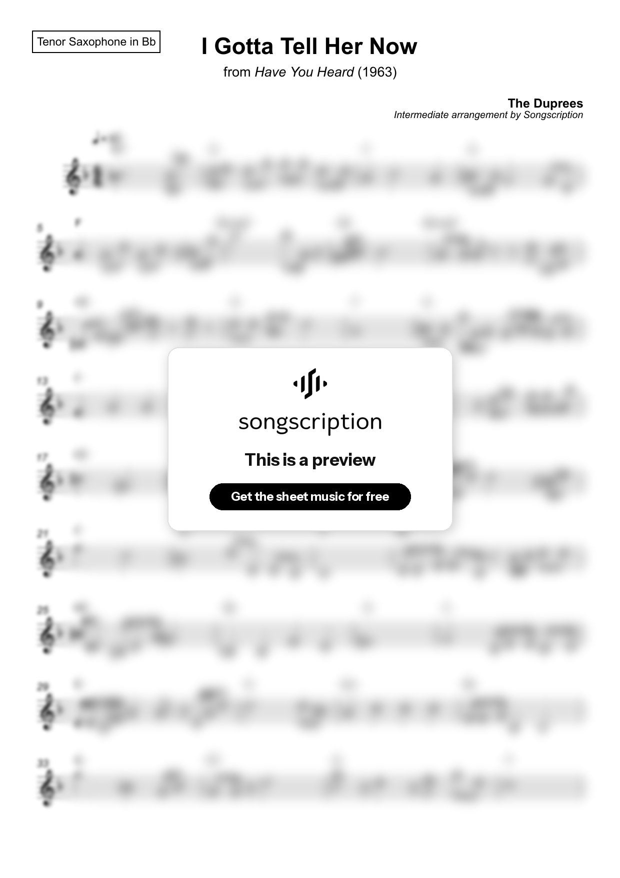 Intermediate Tenor Sax Sheet Music for "I Gotta Tell Her Now" by The Duprees