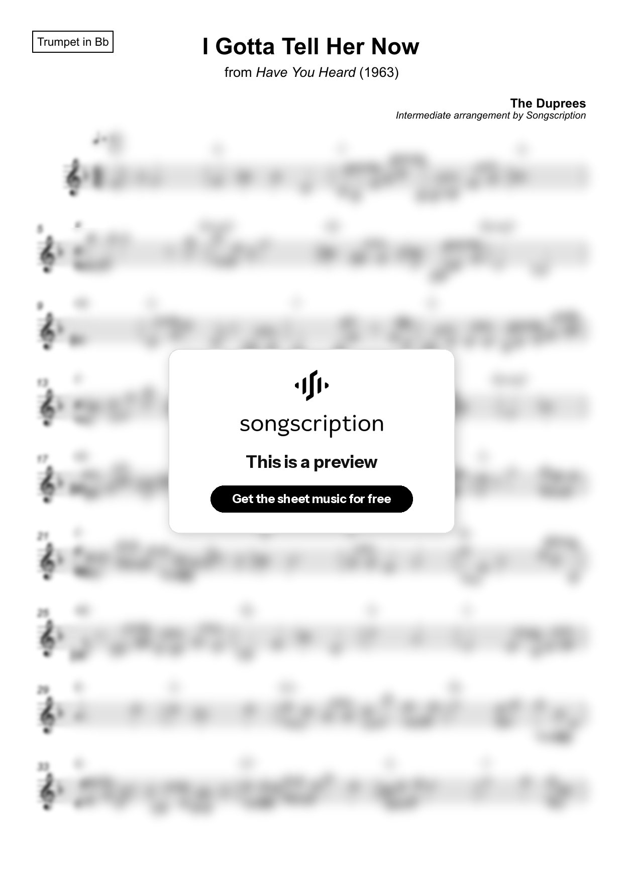 Intermediate Trumpet Sheet Music for "I Gotta Tell Her Now" by The Duprees