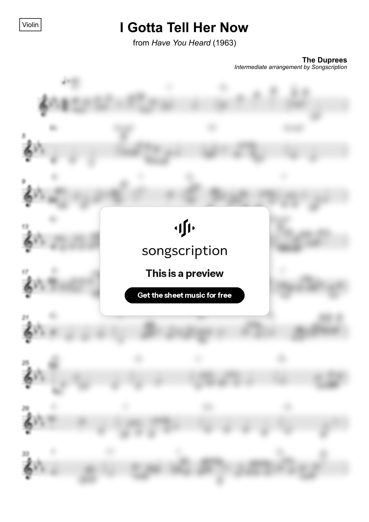 Intermediate Violin Sheet Music for "I Gotta Tell Her Now" by The Duprees