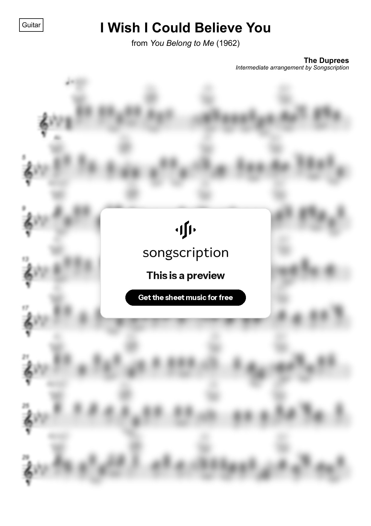 Intermediate Acoustic Guitar Sheet Music for "I Wish I Could Believe You" by The Duprees