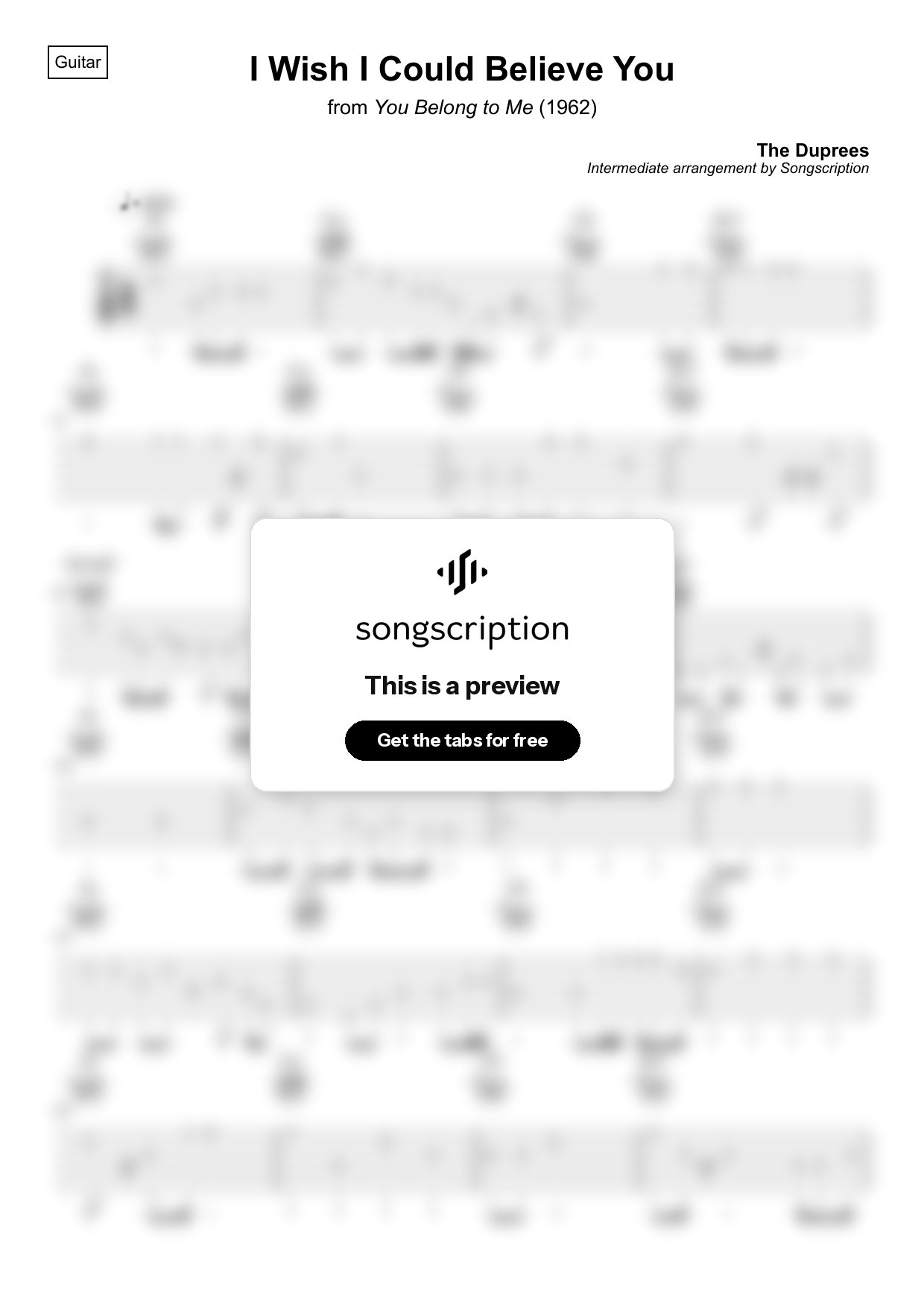 Intermediate Acoustic Guitar Tabs for "I Wish I Could Believe You" by The Duprees