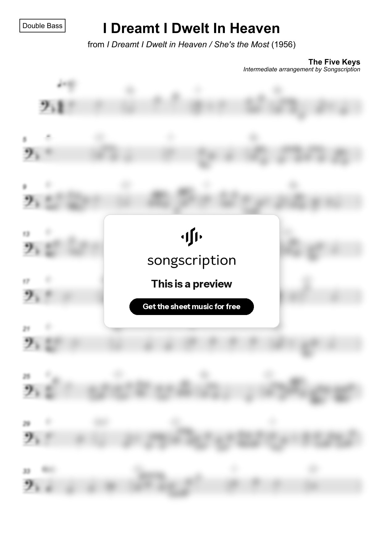 Intermediate Double Bass Sheet Music for "I Dreamt I Dwelt In Heaven" by The Five Keys