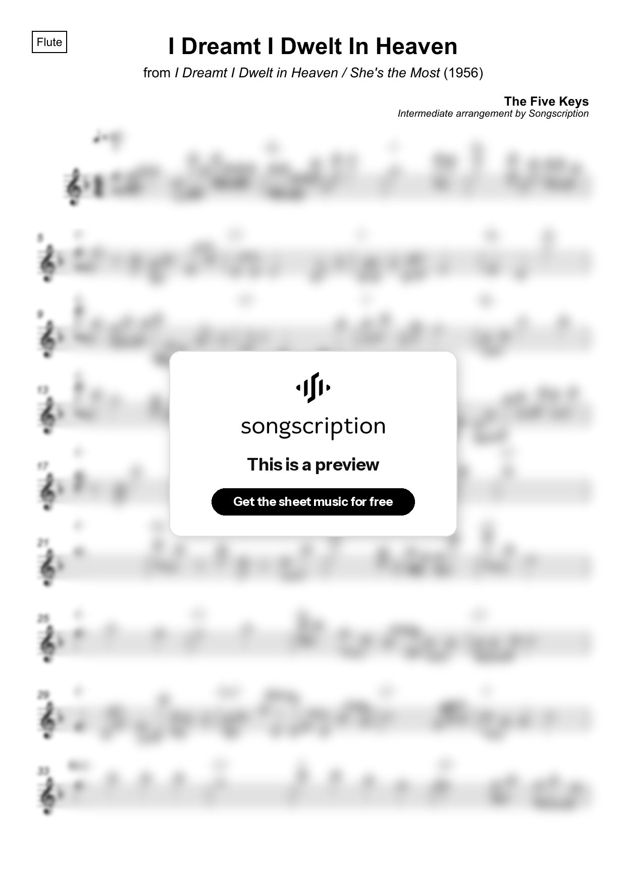 Intermediate Flute Sheet Music for "I Dreamt I Dwelt In Heaven" by The Five Keys