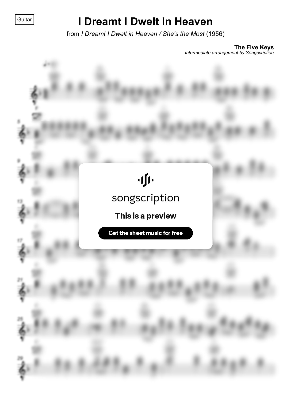Intermediate Acoustic Guitar Sheet Music for "I Dreamt I Dwelt In Heaven" by The Five Keys