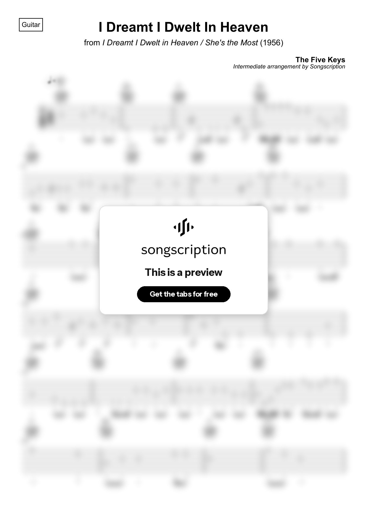 Intermediate Acoustic Guitar Tabs for "I Dreamt I Dwelt In Heaven" by The Five Keys