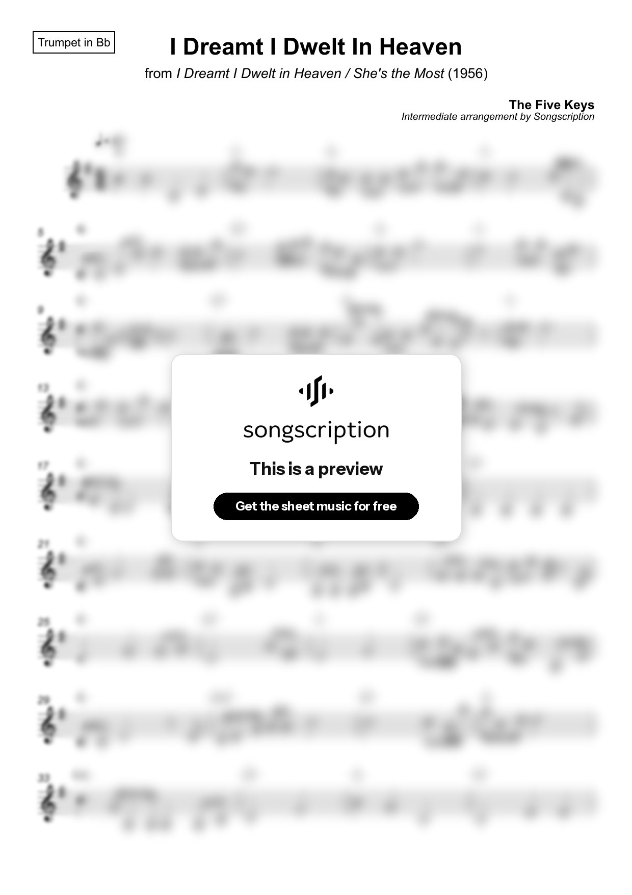 Intermediate Trumpet Sheet Music for "I Dreamt I Dwelt In Heaven" by The Five Keys