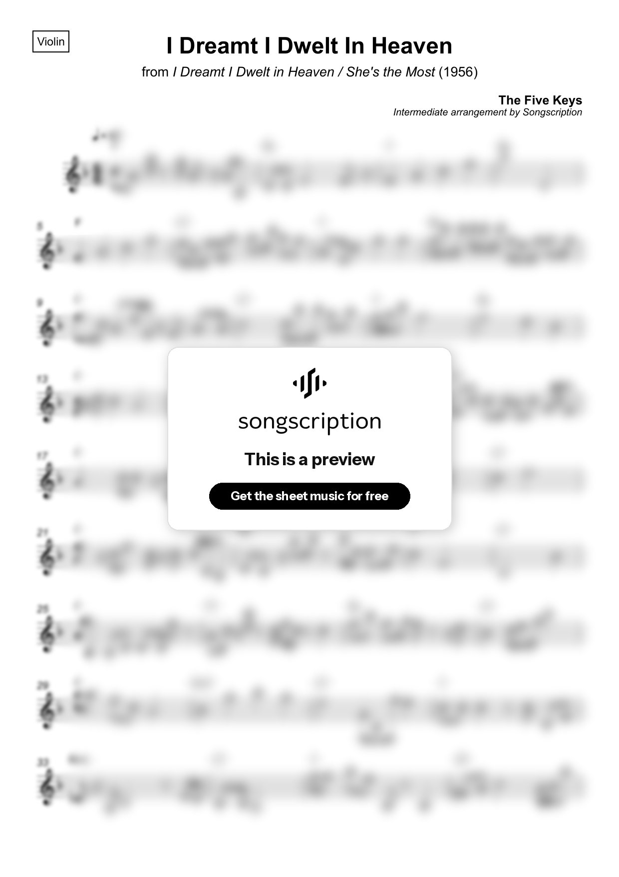 Intermediate Violin Sheet Music for "I Dreamt I Dwelt In Heaven" by The Five Keys