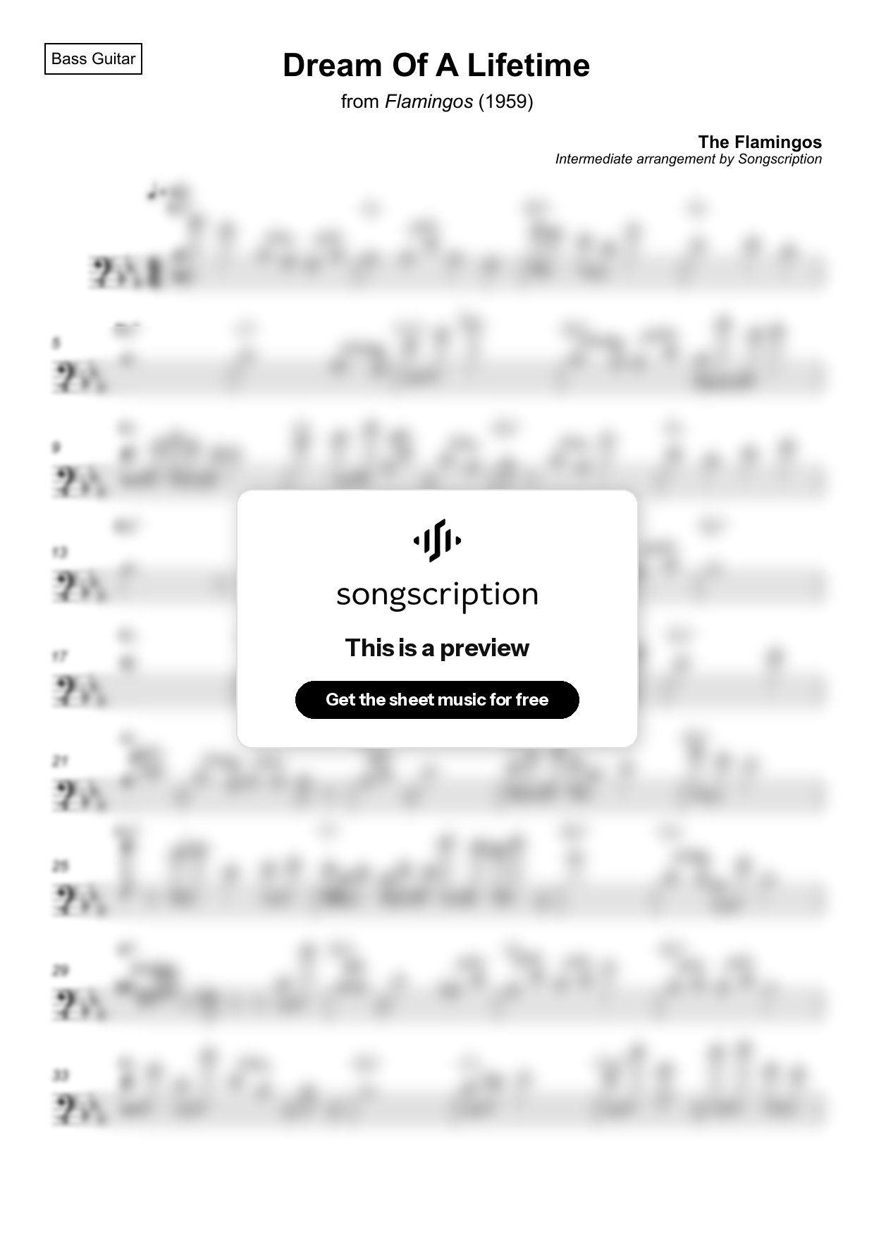 Intermediate Bass Guitar Sheet Music for "Dream Of A Lifetime" by The Flamingos
