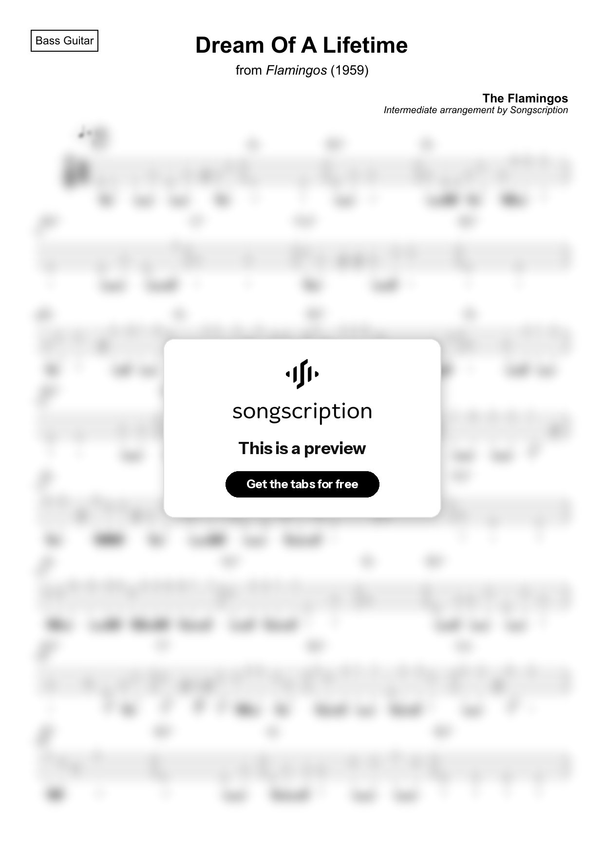 Intermediate Bass Guitar Tabs for "Dream Of A Lifetime" by The Flamingos