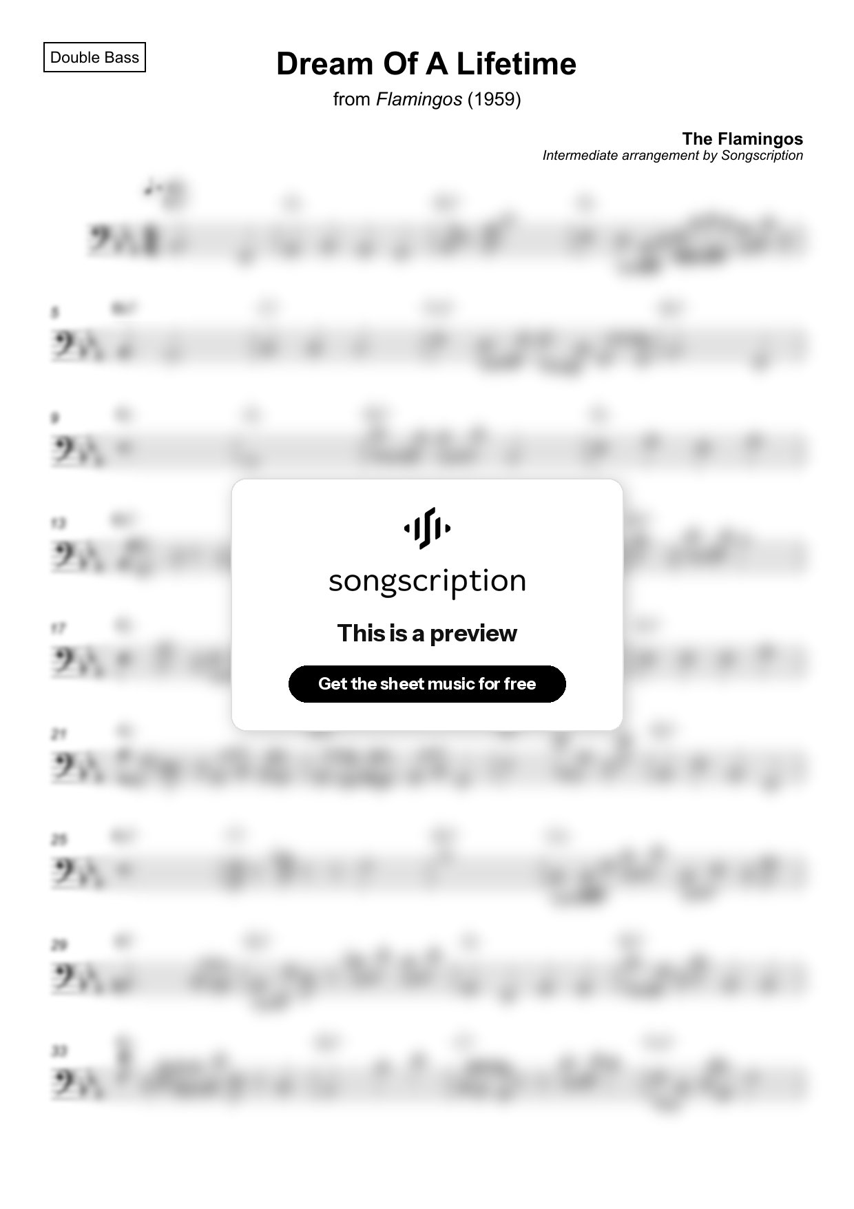 Intermediate Double Bass Sheet Music for "Dream Of A Lifetime" by The Flamingos