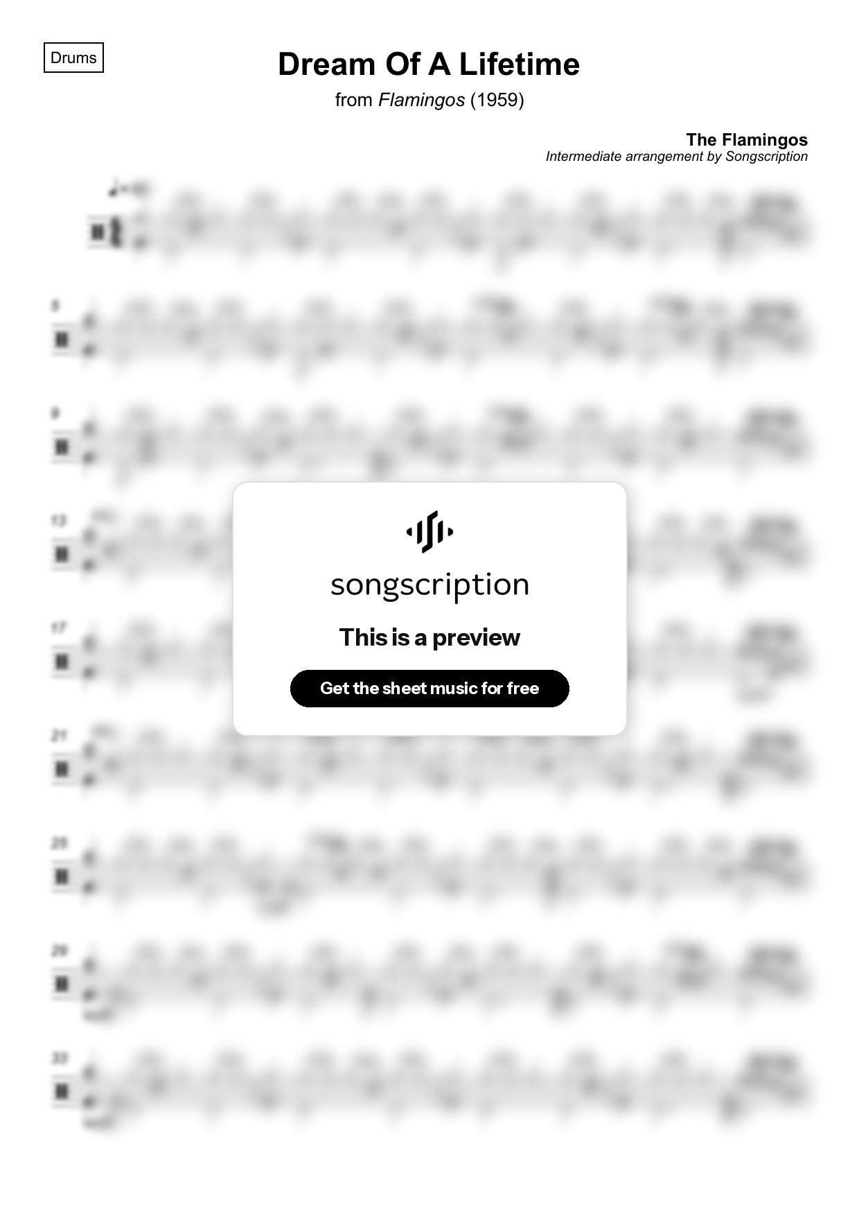 Intermediate Drums Sheet Music for "Dream Of A Lifetime" by The Flamingos