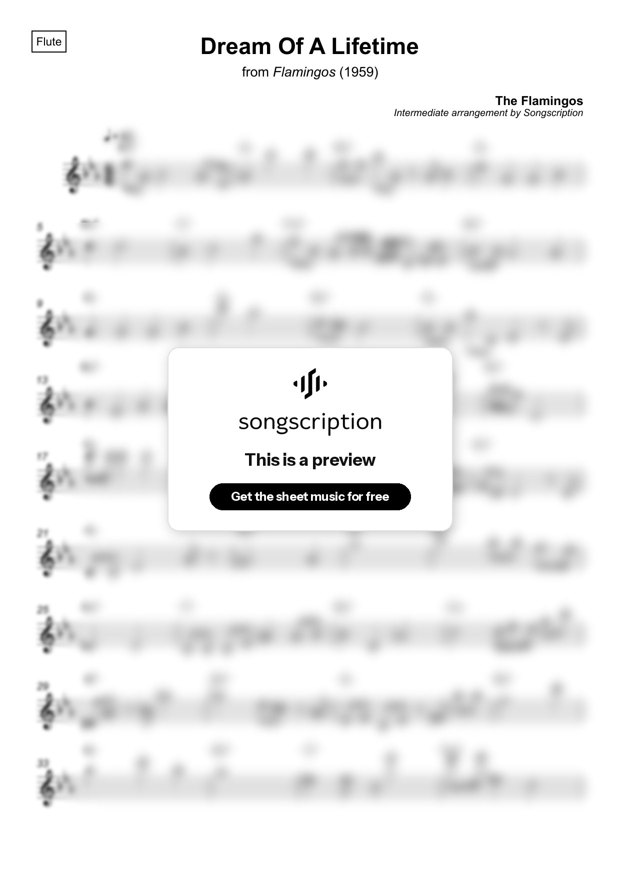 Intermediate Flute Sheet Music for "Dream Of A Lifetime" by The Flamingos
