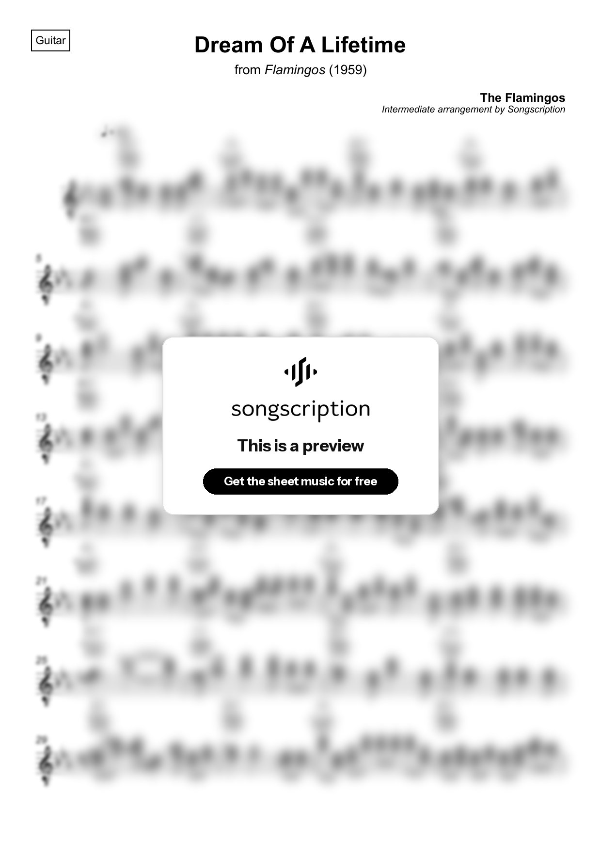 Intermediate Acoustic Guitar Sheet Music for "Dream Of A Lifetime" by The Flamingos