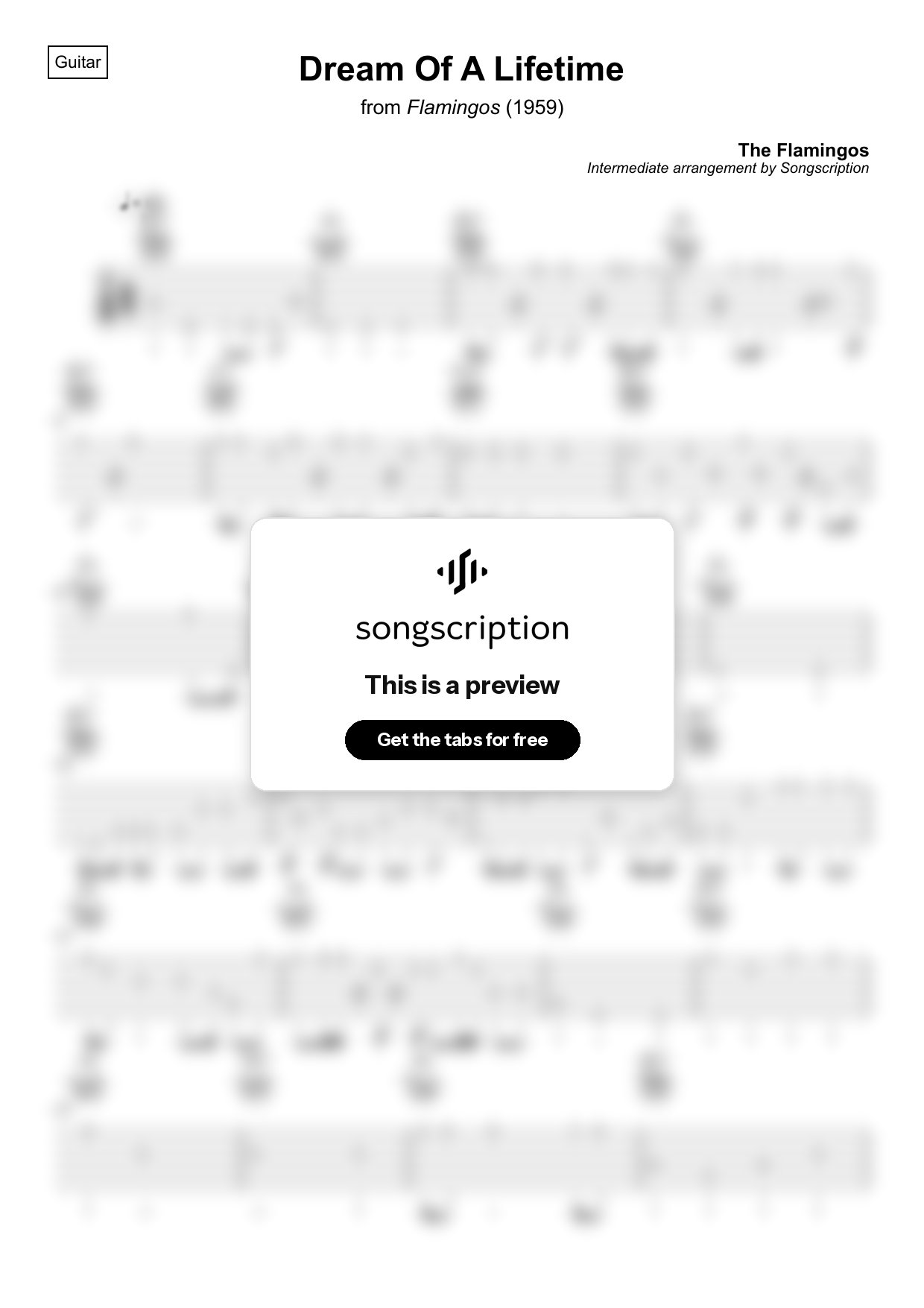 Intermediate Acoustic Guitar Tabs for "Dream Of A Lifetime" by The Flamingos