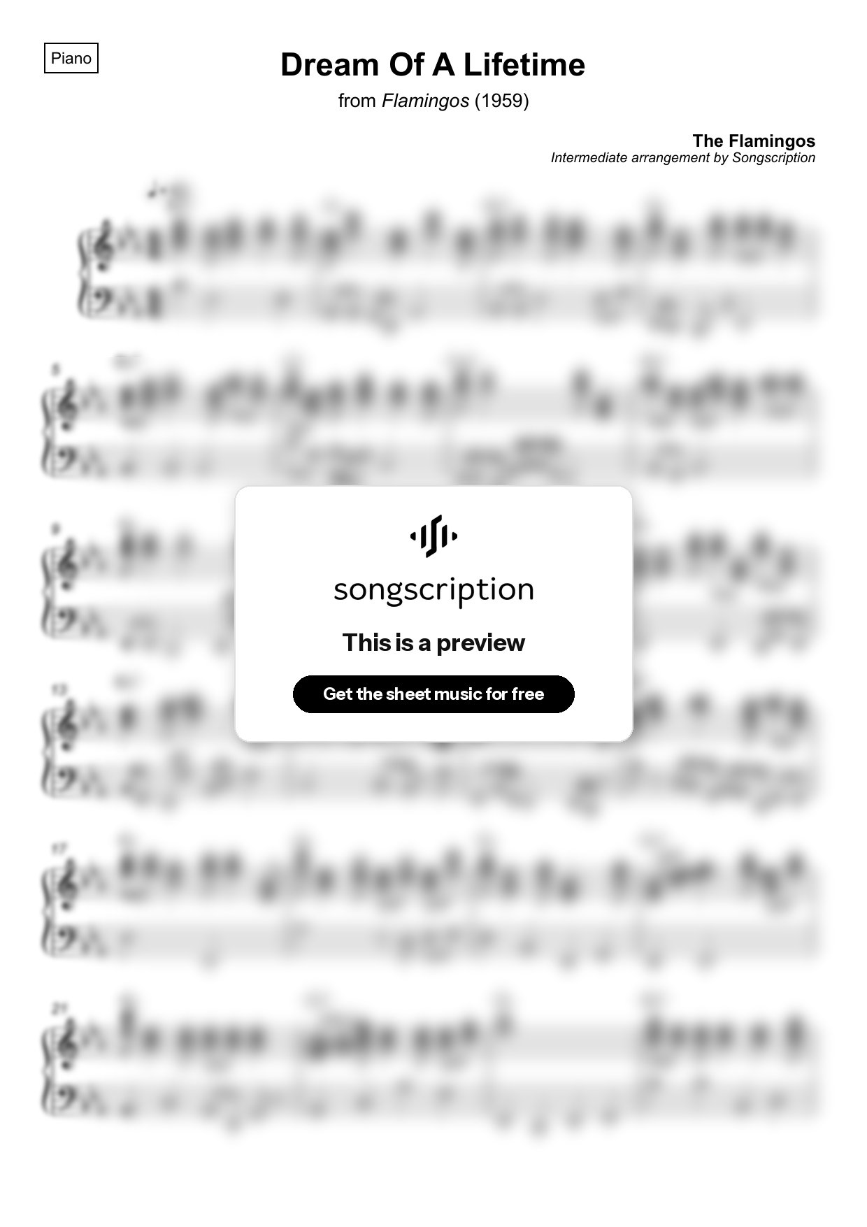 Intermediate Piano Sheet Music for "Dream Of A Lifetime" by The Flamingos