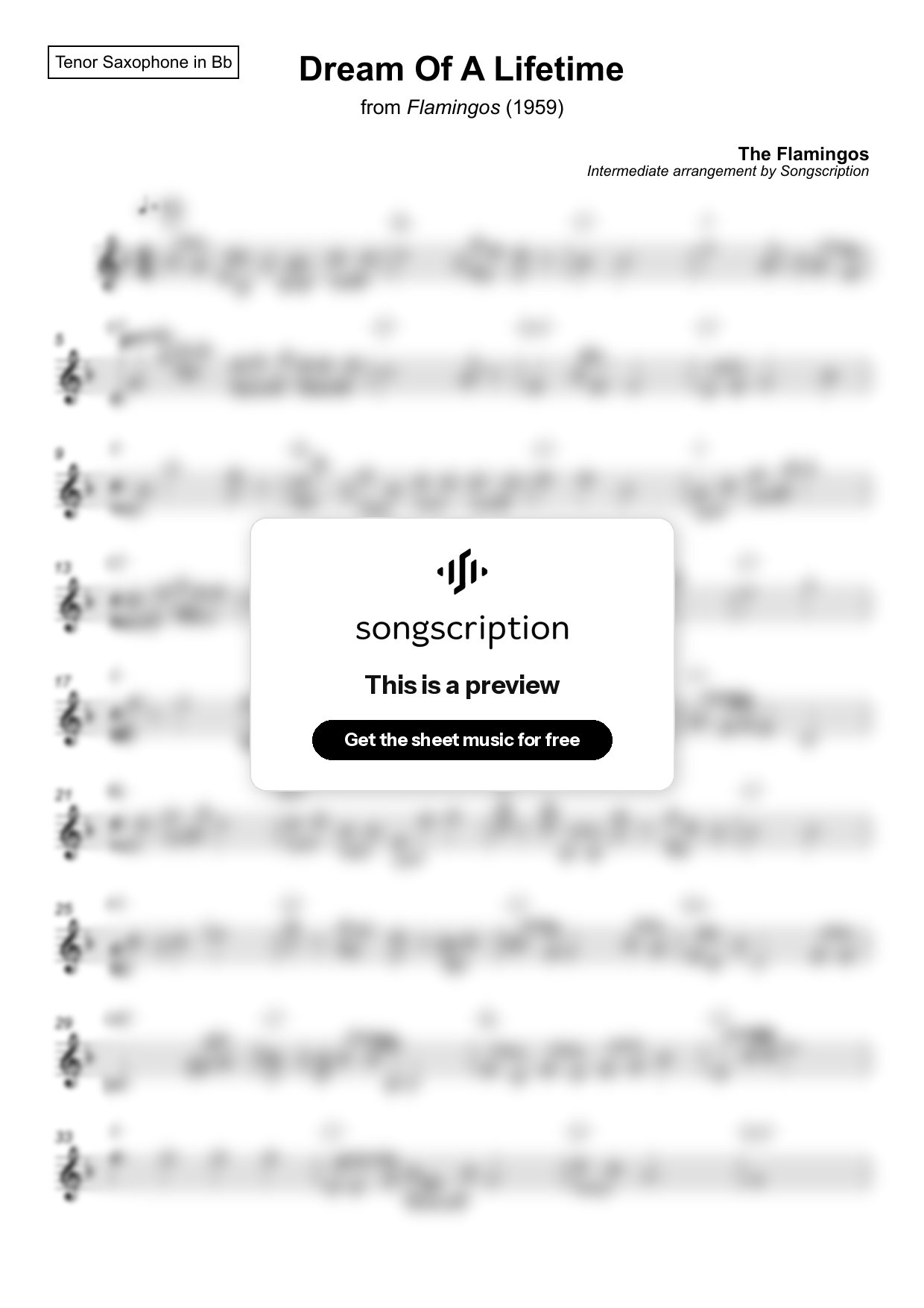 Intermediate Tenor Sax Sheet Music for "Dream Of A Lifetime" by The Flamingos