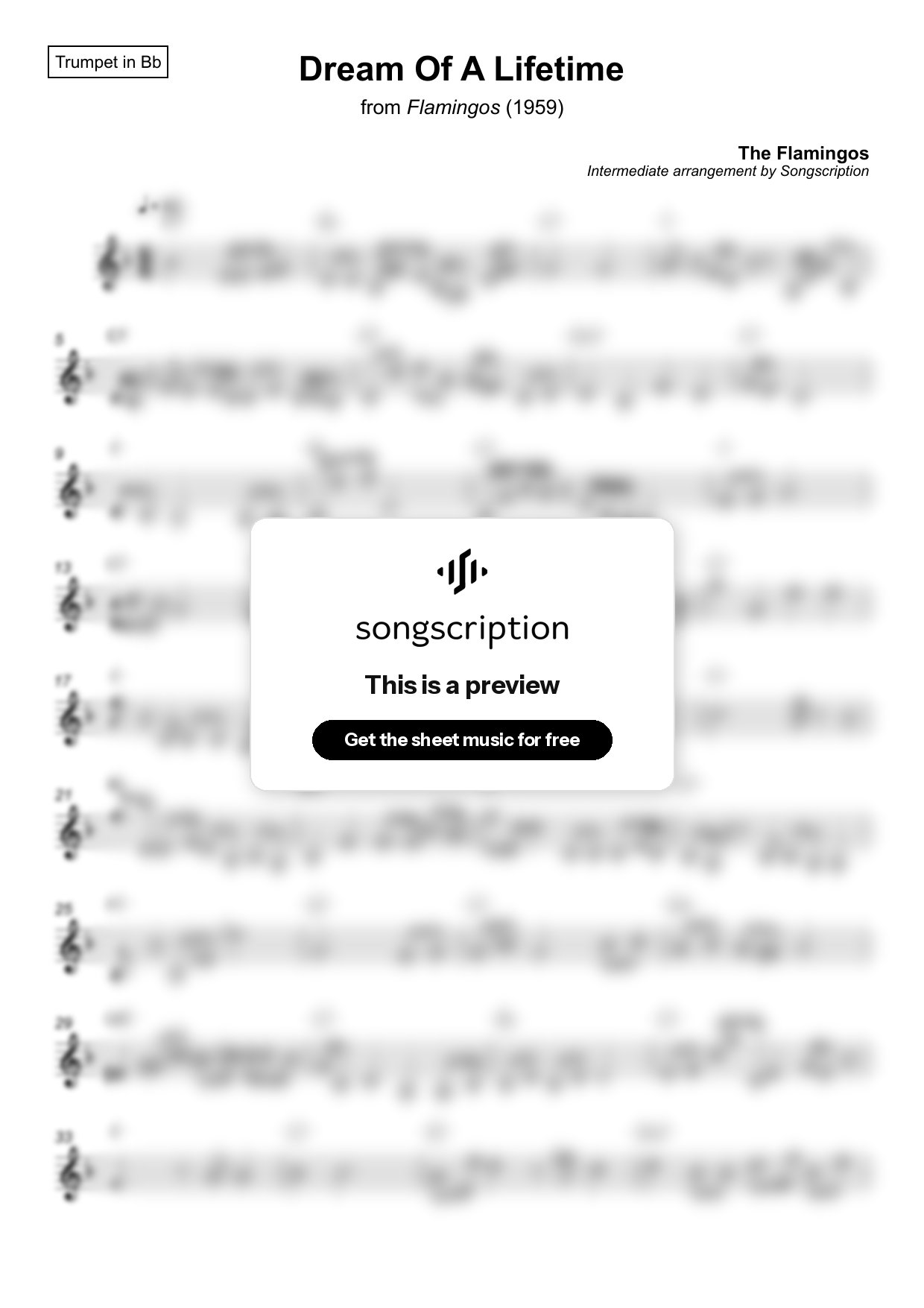 Intermediate Trumpet Sheet Music for "Dream Of A Lifetime" by The Flamingos