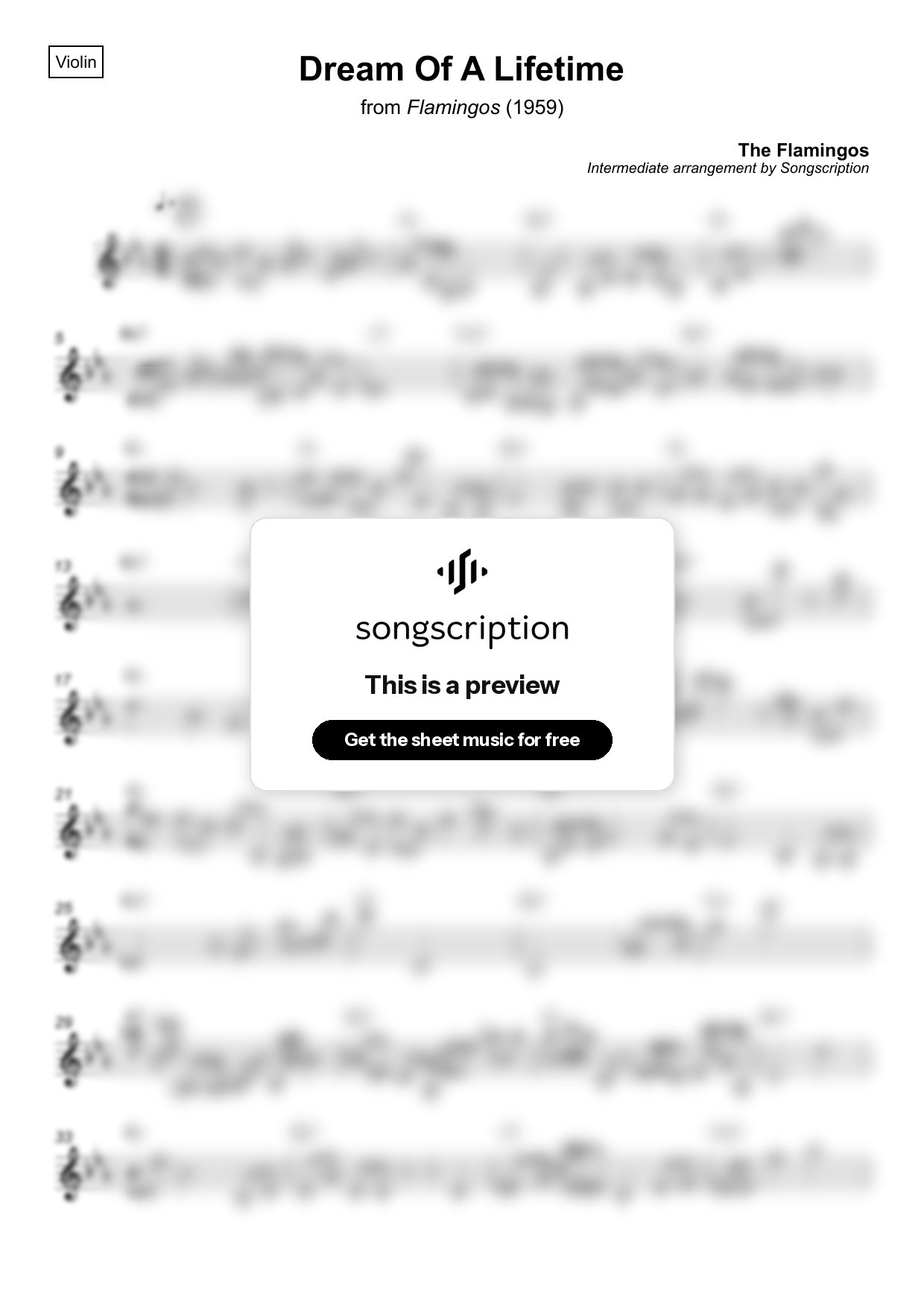 Intermediate Violin Sheet Music for "Dream Of A Lifetime" by The Flamingos