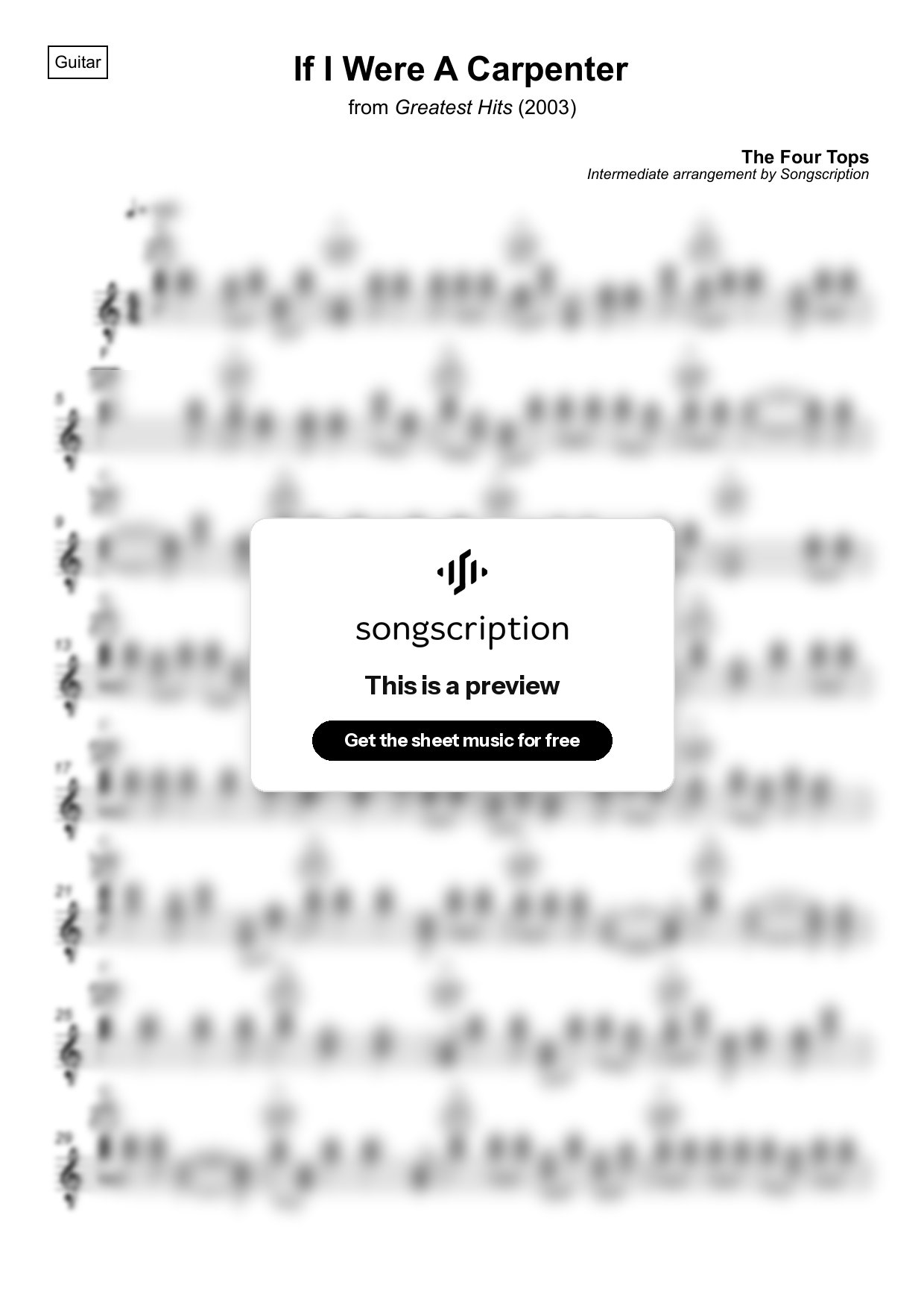 Intermediate Acoustic Guitar Sheet Music for "If I Were A Carpenter" by The Four Tops