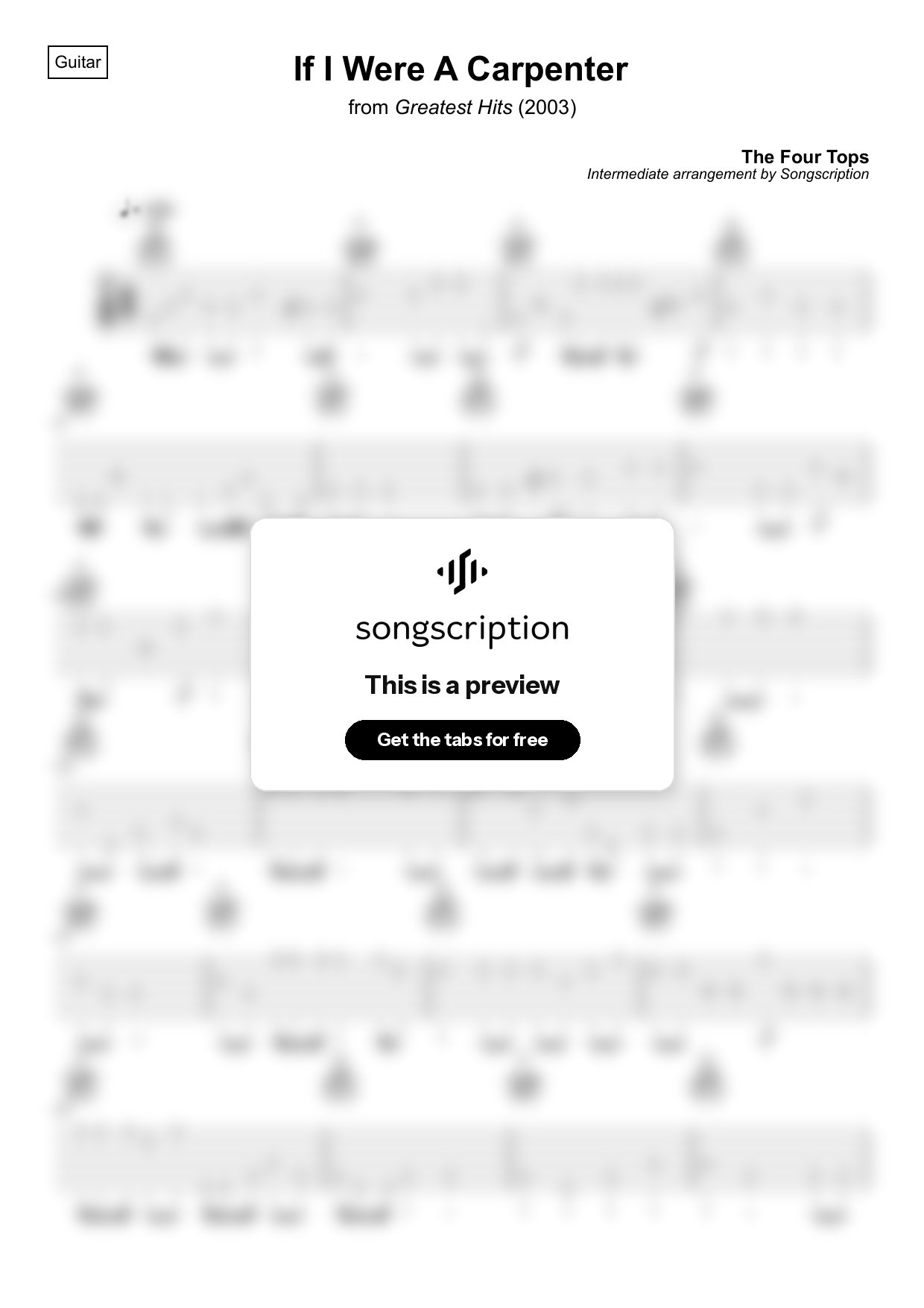 Intermediate Acoustic Guitar Tabs for "If I Were A Carpenter" by The Four Tops