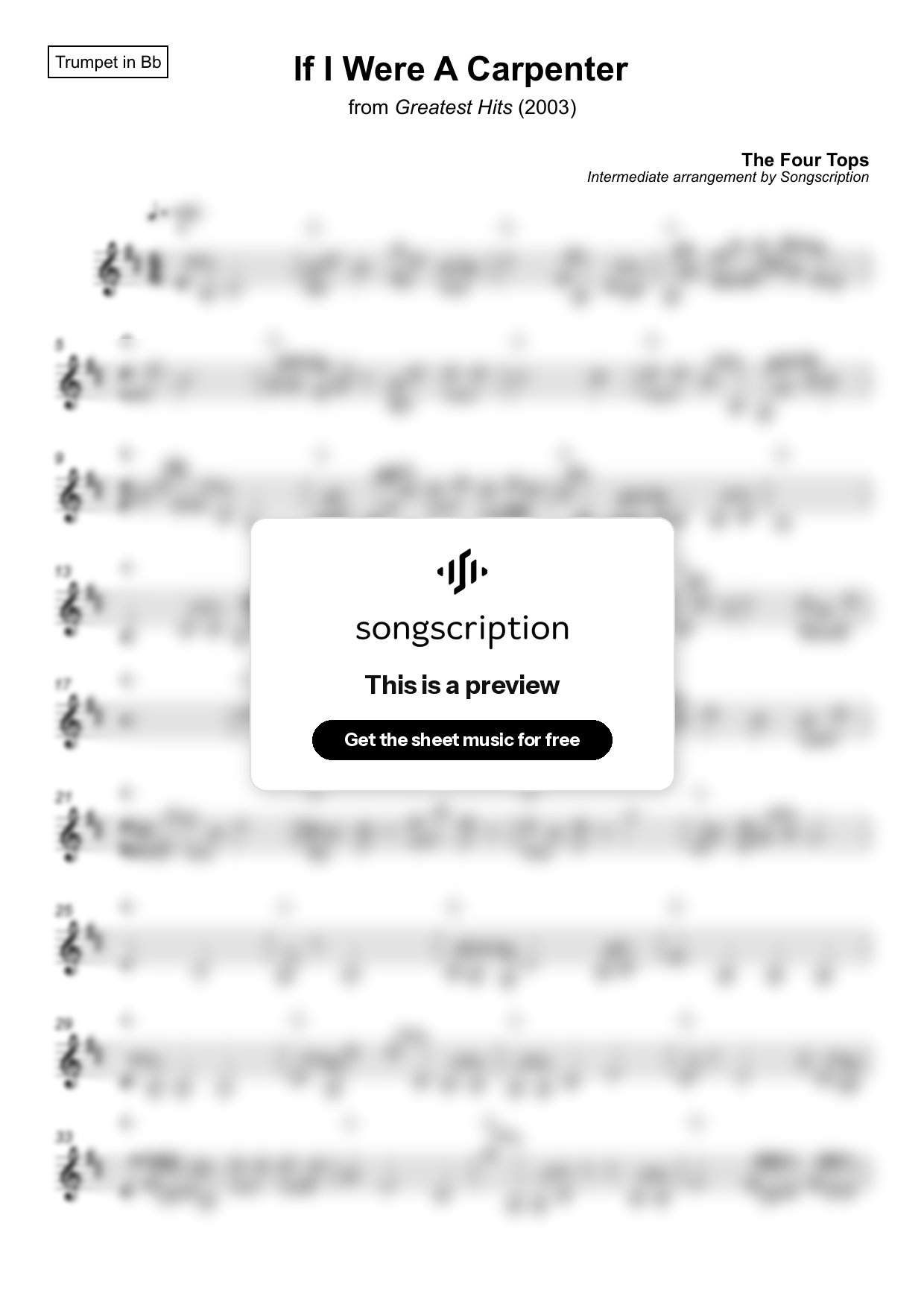 Intermediate Trumpet Sheet Music for "If I Were A Carpenter" by The Four Tops