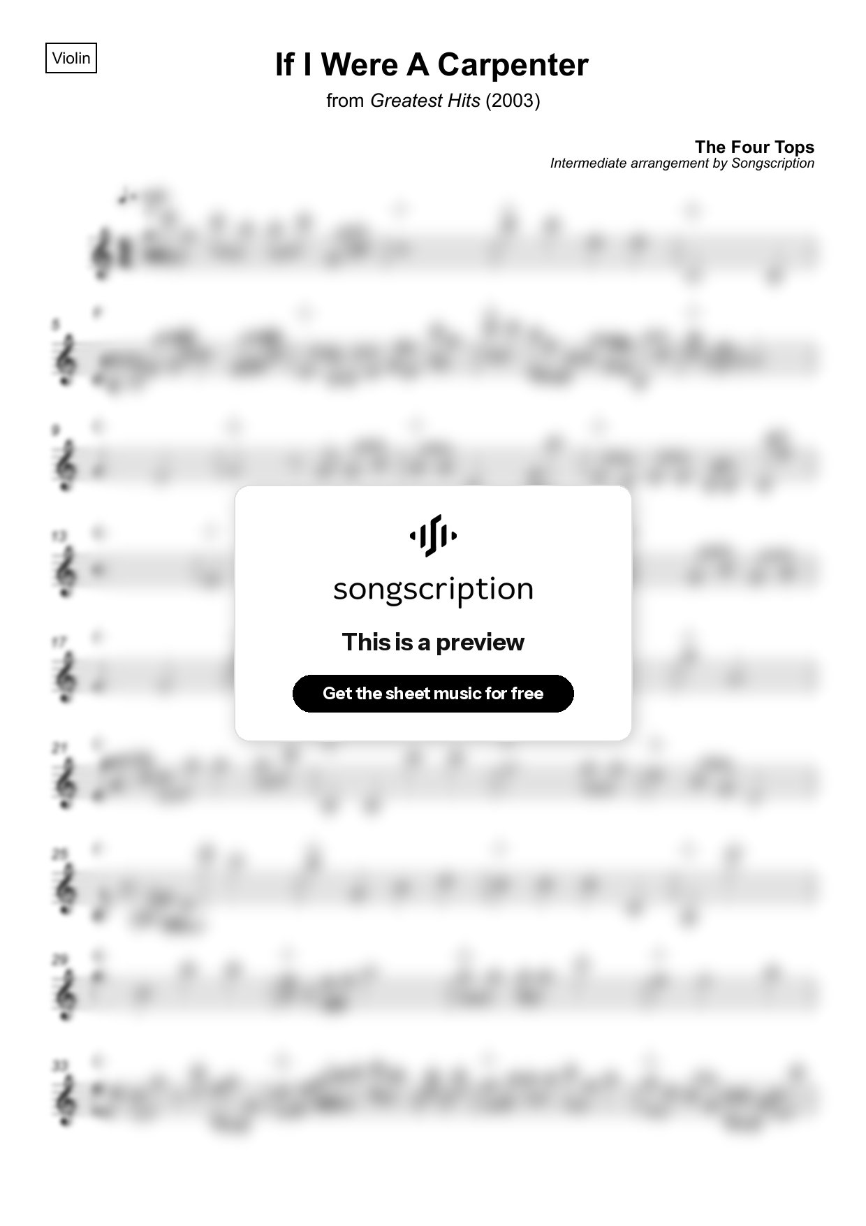 Intermediate Violin Sheet Music for "If I Were A Carpenter" by The Four Tops