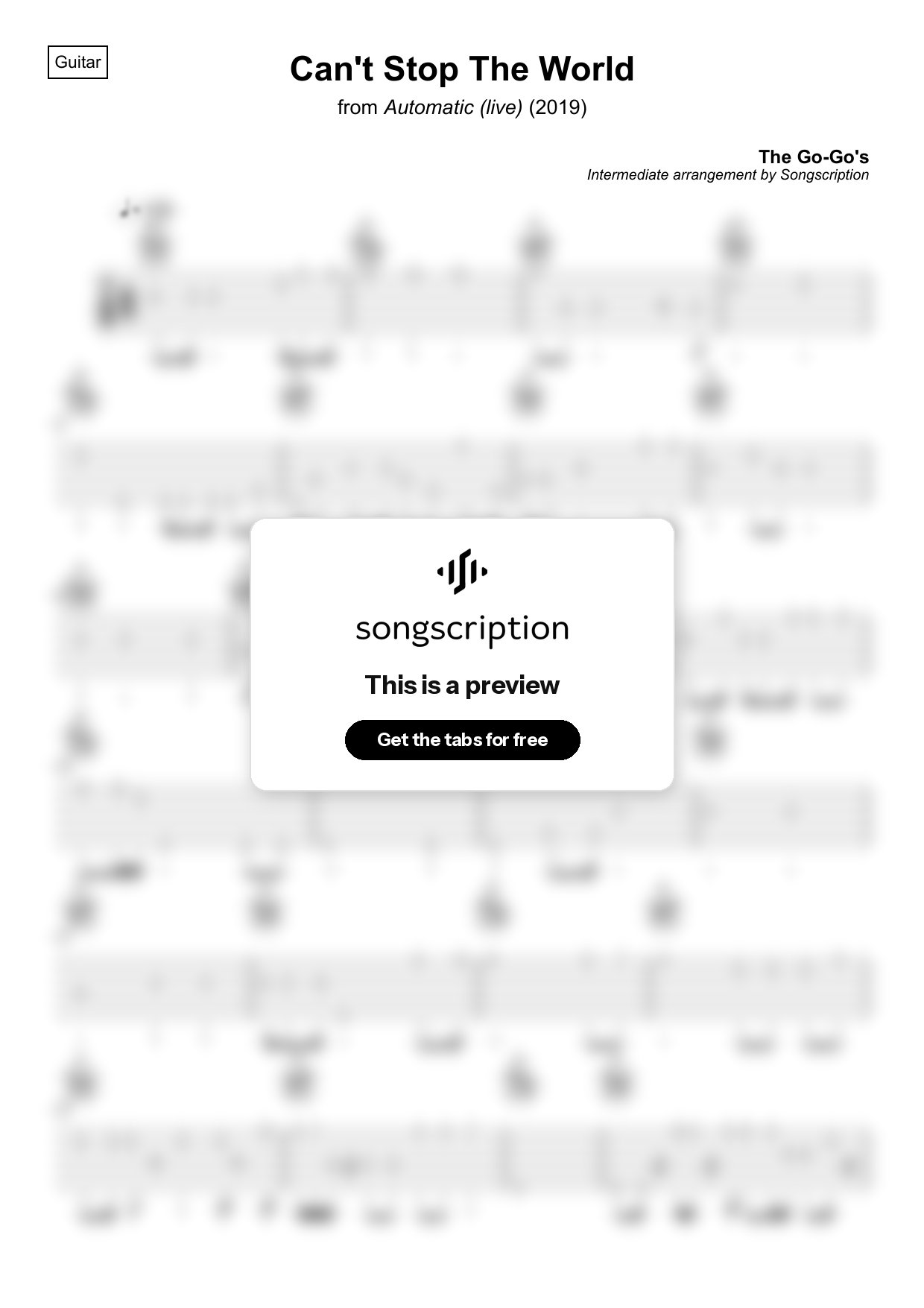 Intermediate Acoustic Guitar Tabs for "Can't Stop The World" by The Go-Go's