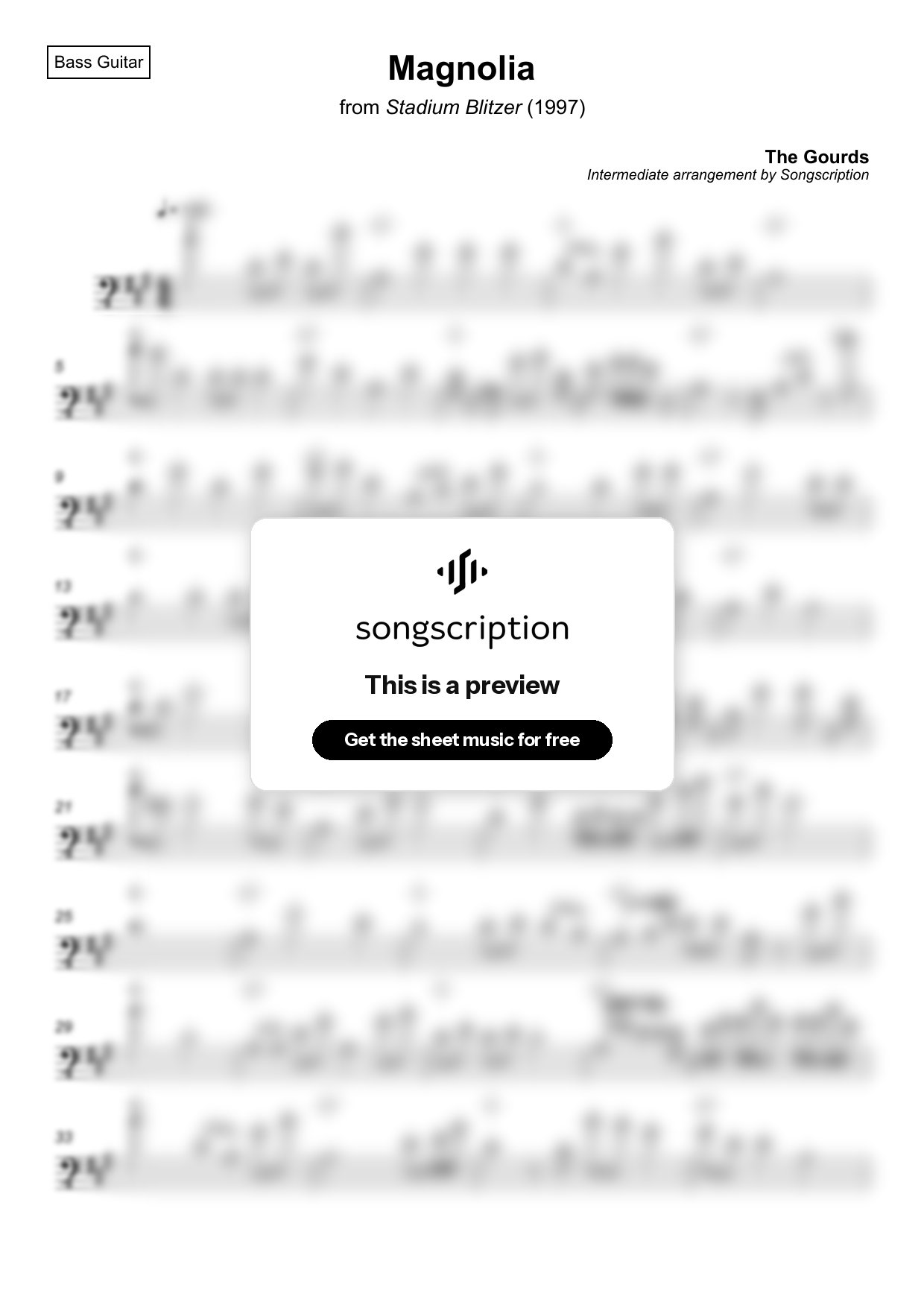 Intermediate Bass Guitar Sheet Music for "Magnolia" by The Gourds