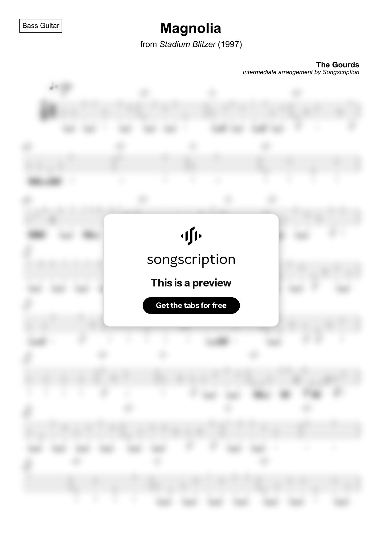 Intermediate Bass Guitar Tabs for "Magnolia" by The Gourds